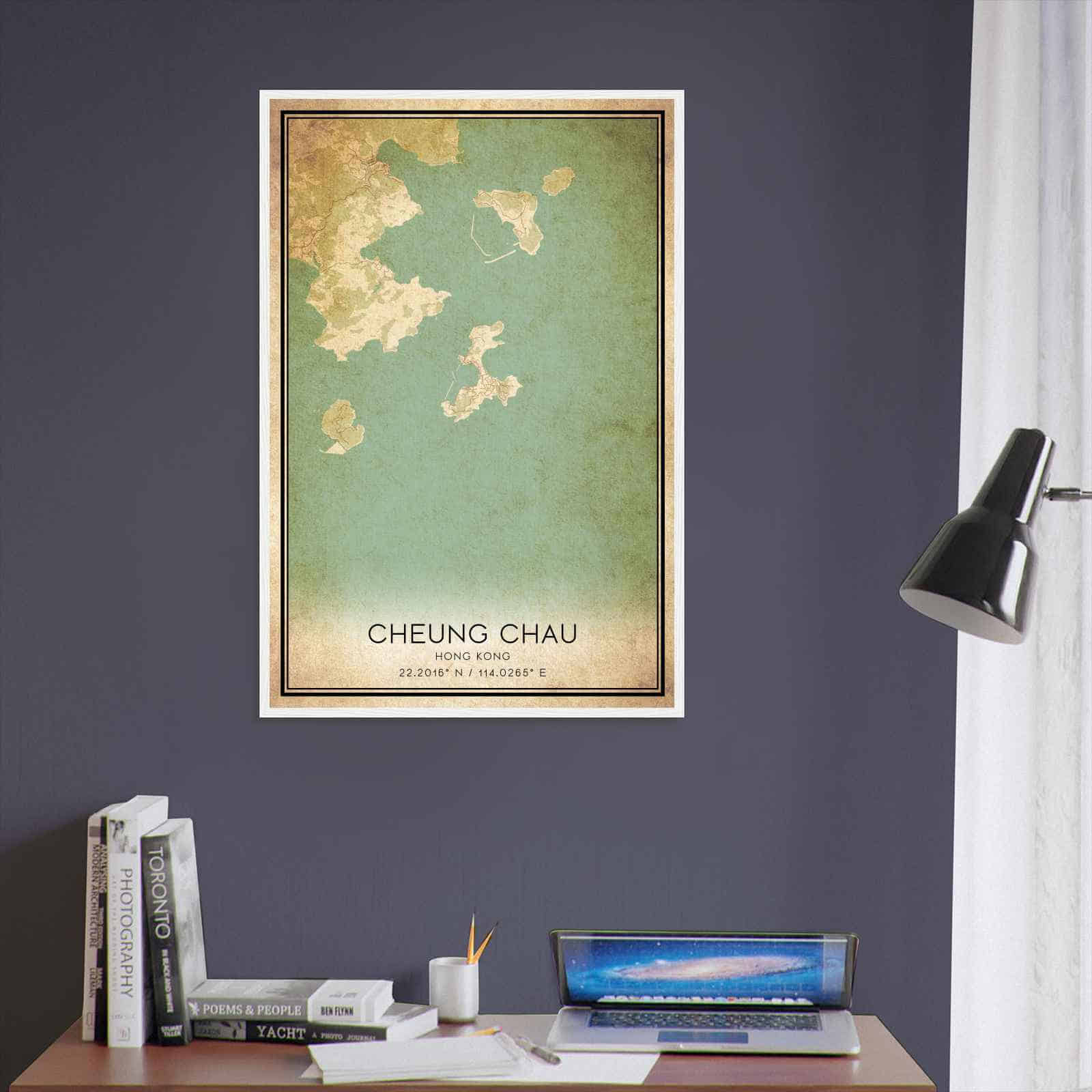 Vintage Cheung Chau Hong Kong Map Poster, Cheung Chau City Road Wall Art Print