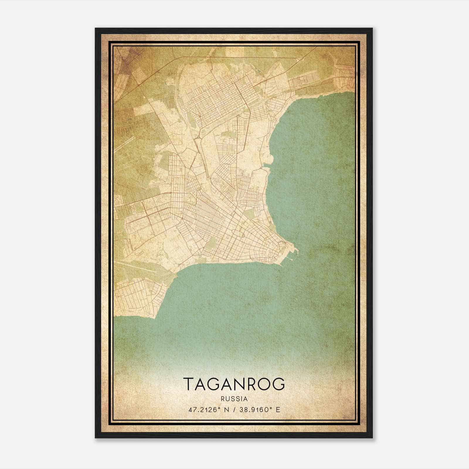 Vintage Taganrog Russia Map Poster, Taganrog City Road Wall Art Print