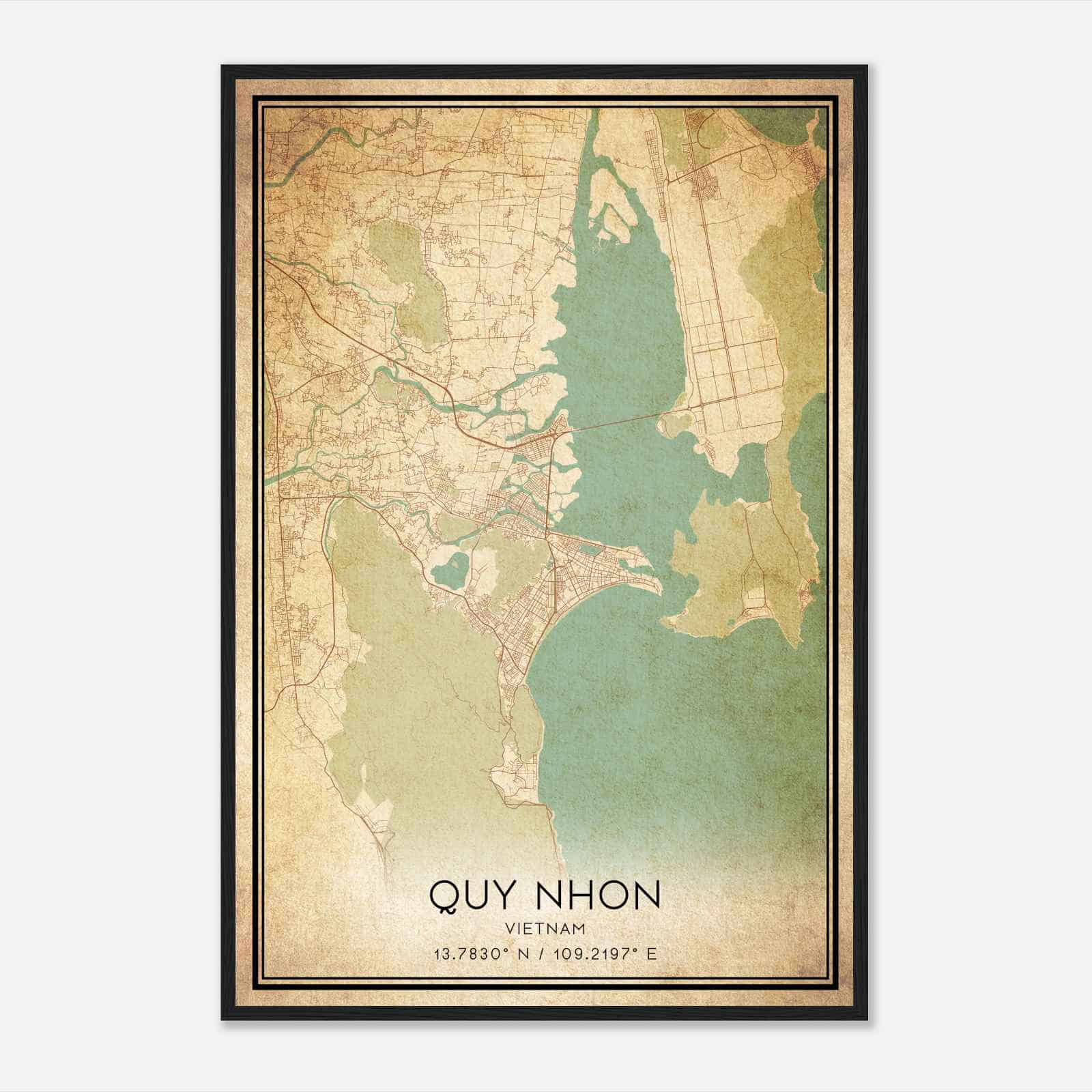 Vintage Quy Nhon Vietnam Map Poster, Quy Nhon City Road Wall Art Print