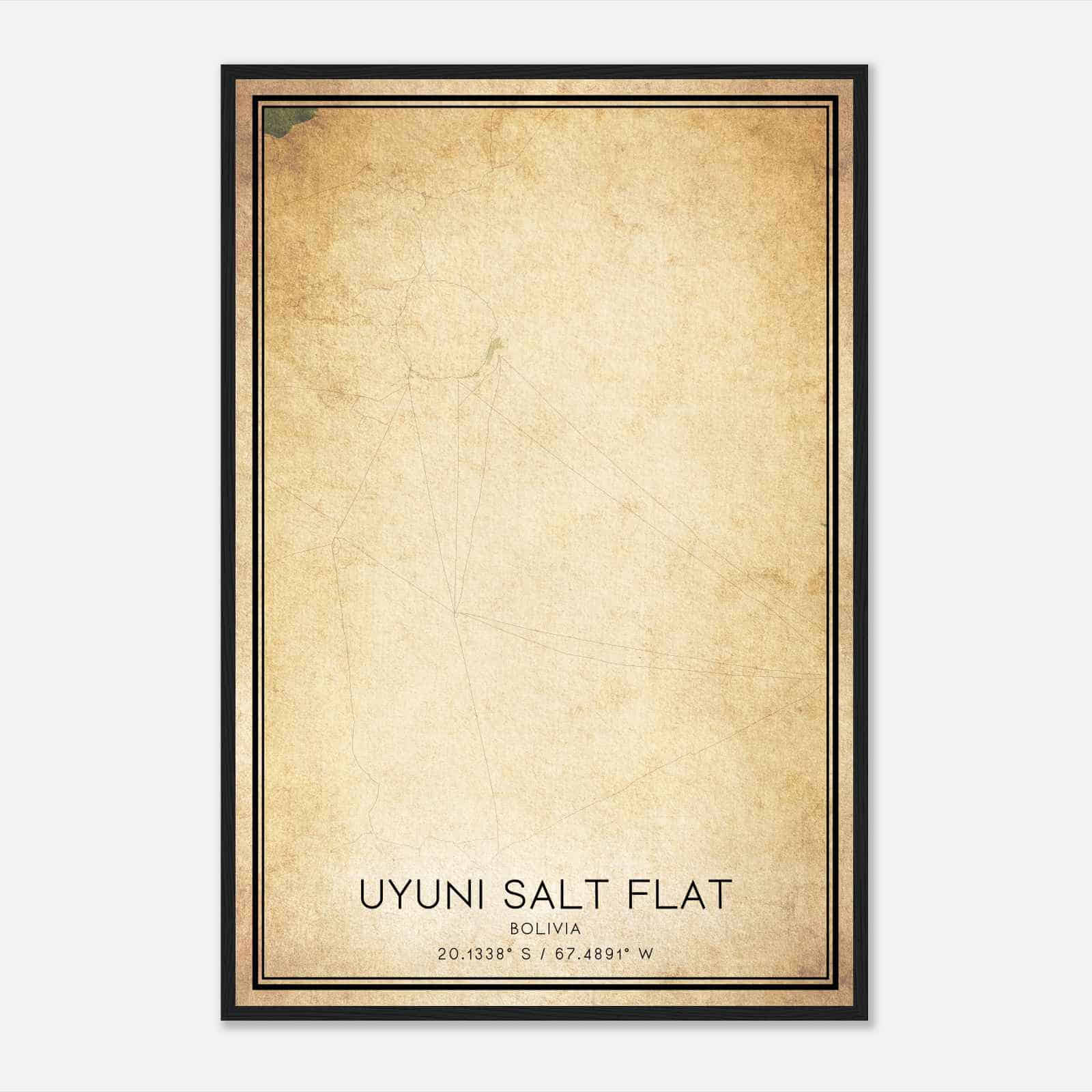 Vintage Uyuni Salt Flat Bolivia Map Poster, Uyuni Salt Flat City Road Wall Art Print