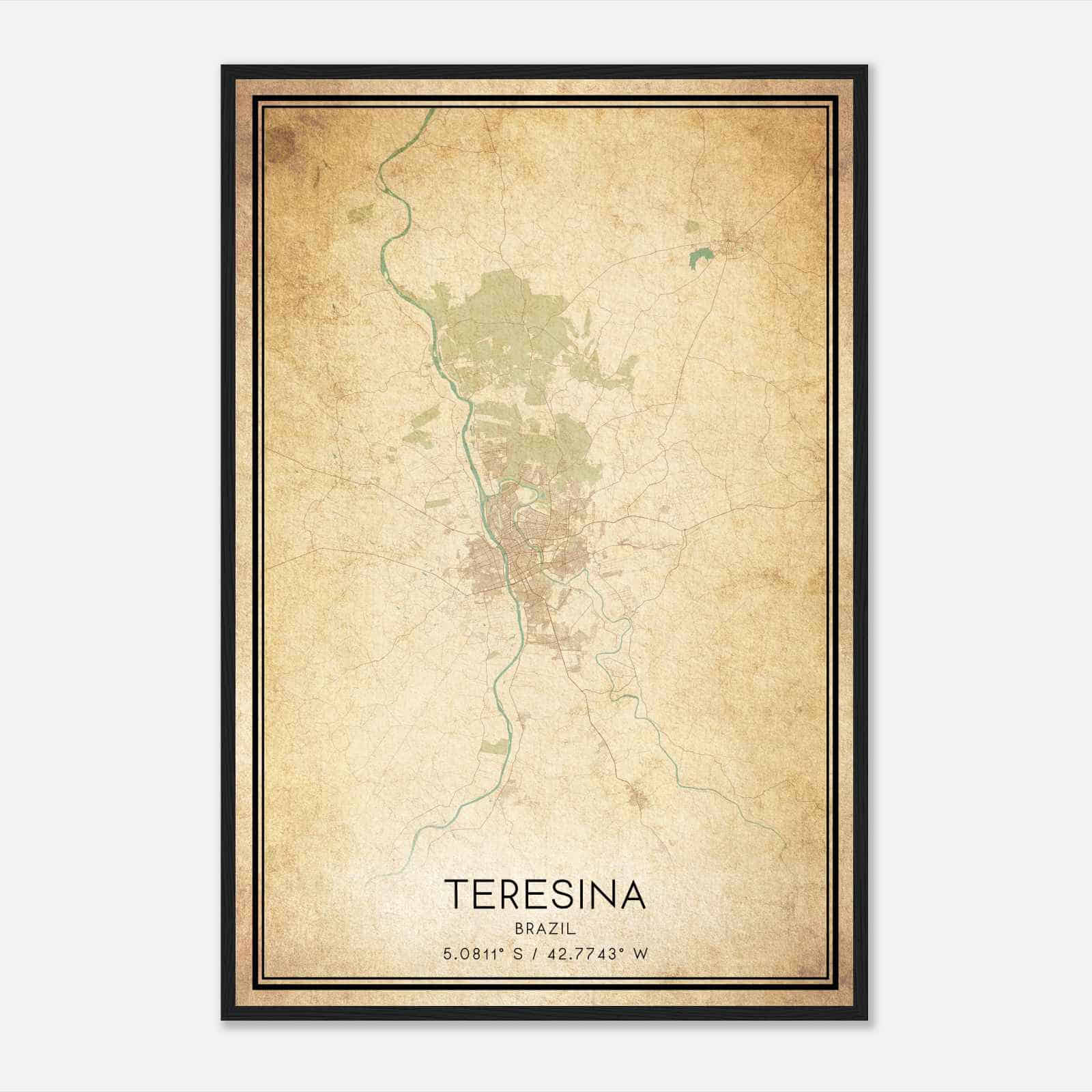 Vintage Teresina Brazil Map Poster, Teresina City Road Wall Art Print