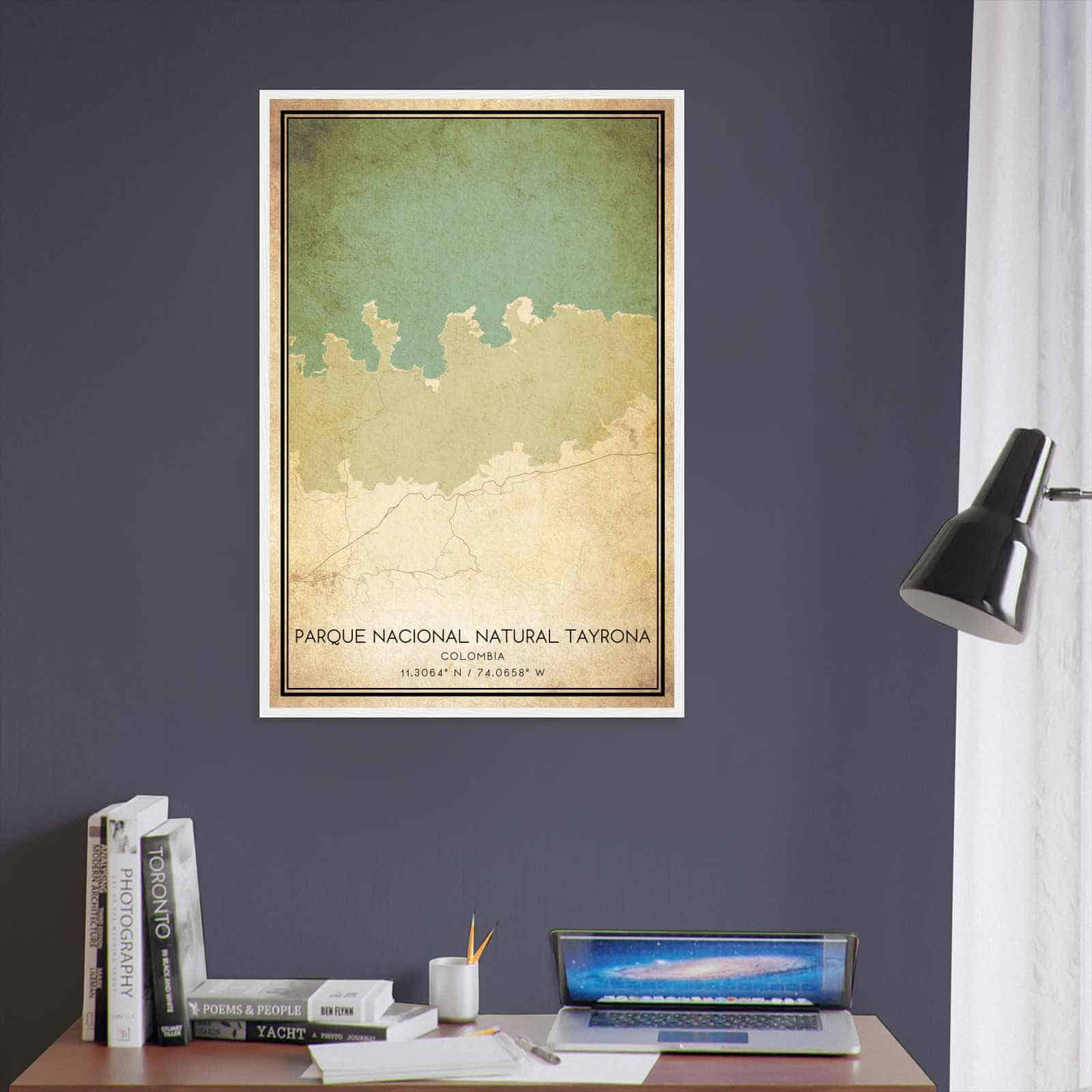 Vintage Parque Nacional Natural Tayrona Colombia Map Poster, Parque Nacional Natural Tayrona City Road Wall Art Print