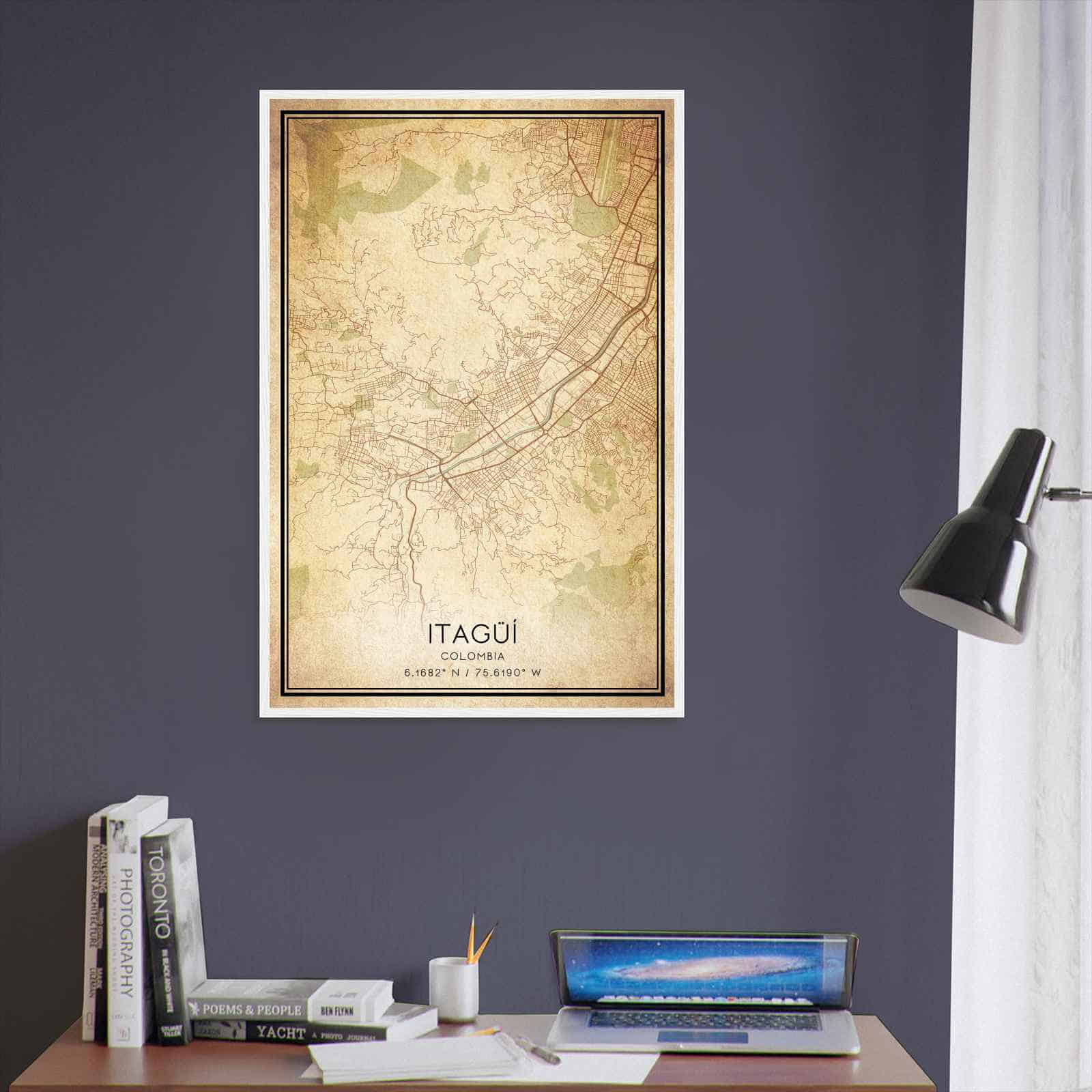 Vintage Itagui Colombia Map Poster, Itagui City Road Wall Art Print