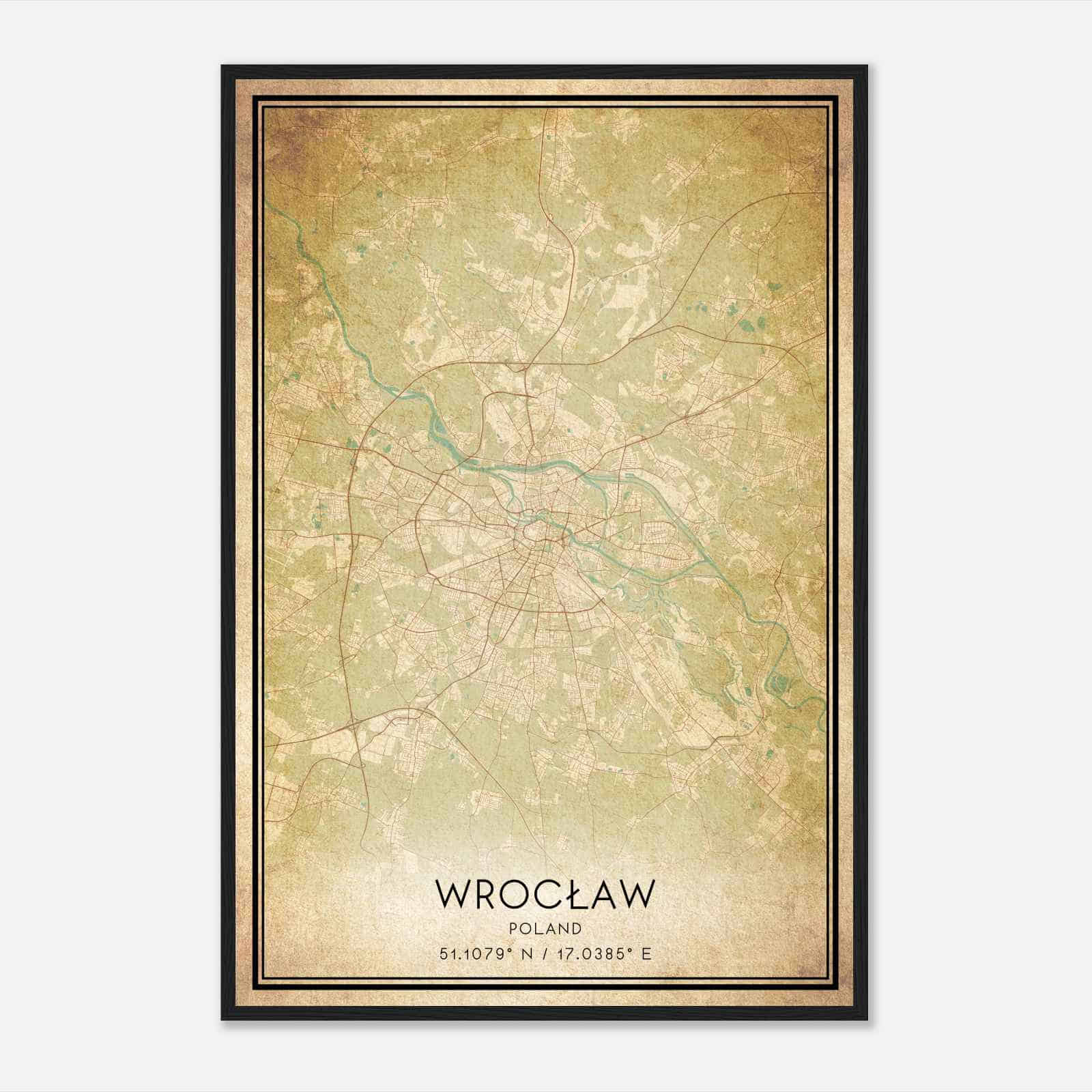 Vintage Wroclaw Poland Map Poster, Wroclaw City Road Wall Art Print