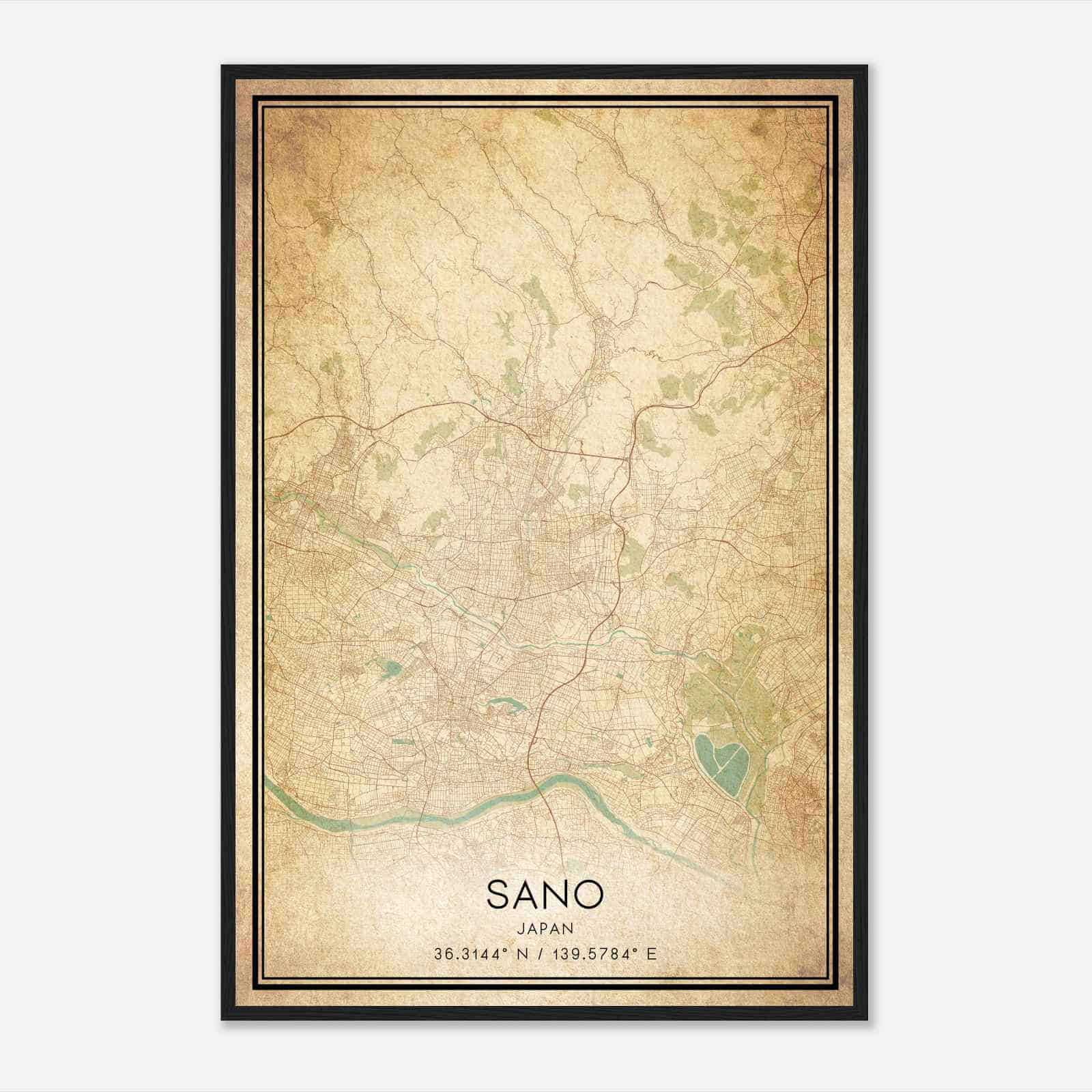 Vintage Sano Japan Map Poster, Sano City Road Wall Art Print