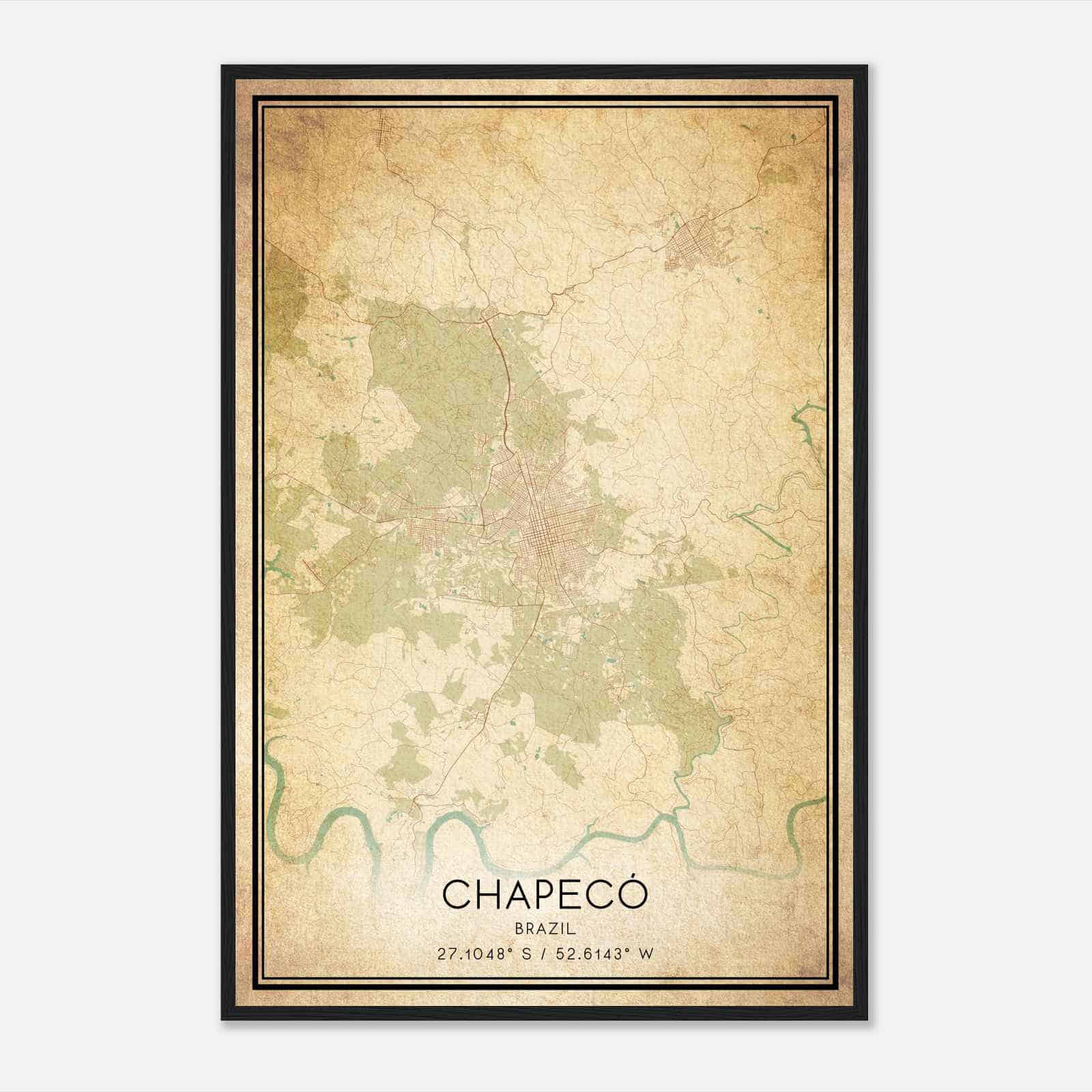 Vintage Chapeco Brazil Map Poster, Chapeco City Road Wall Art Print