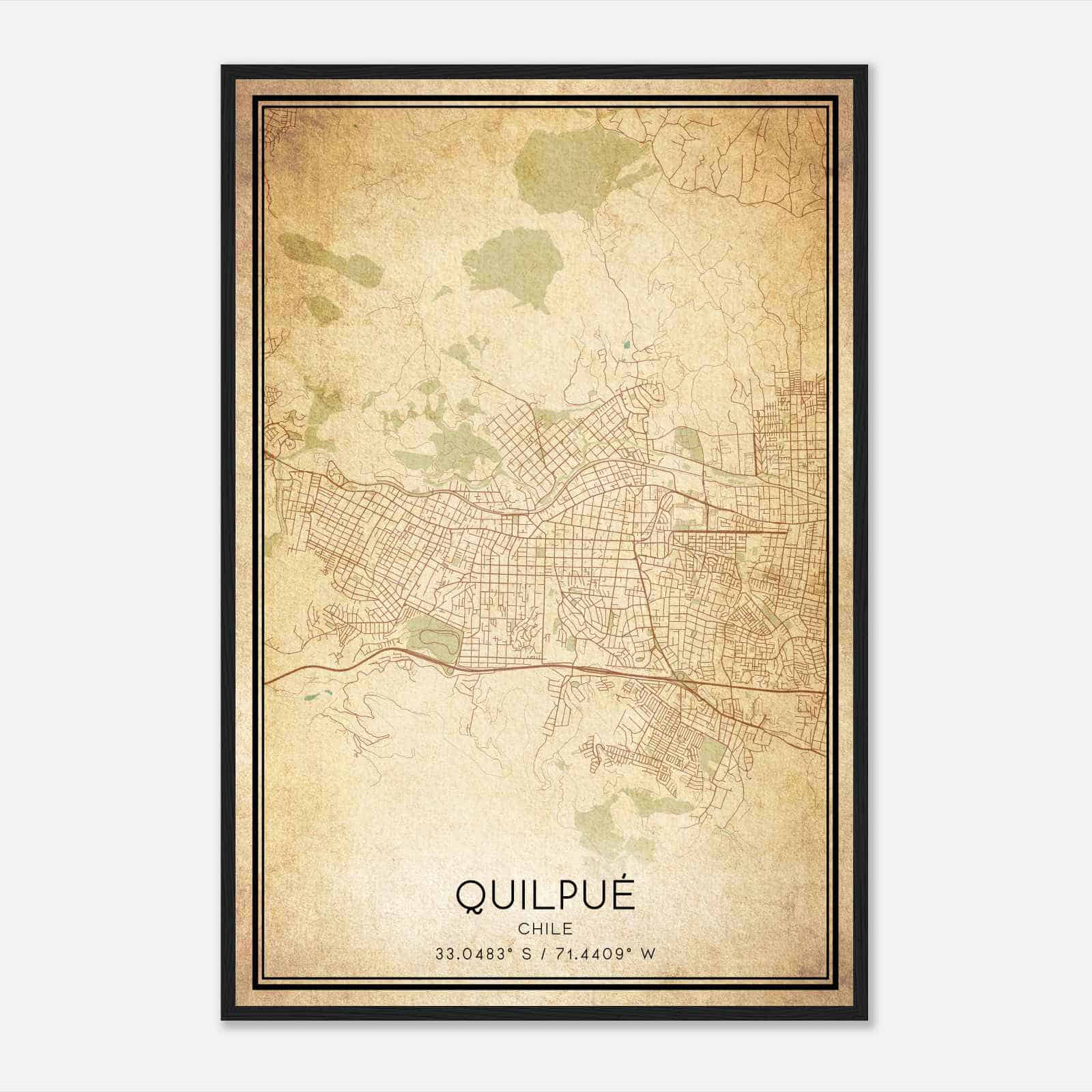 Vintage Quilpue Chile Map Poster, Quilpue City Road Wall Art Print