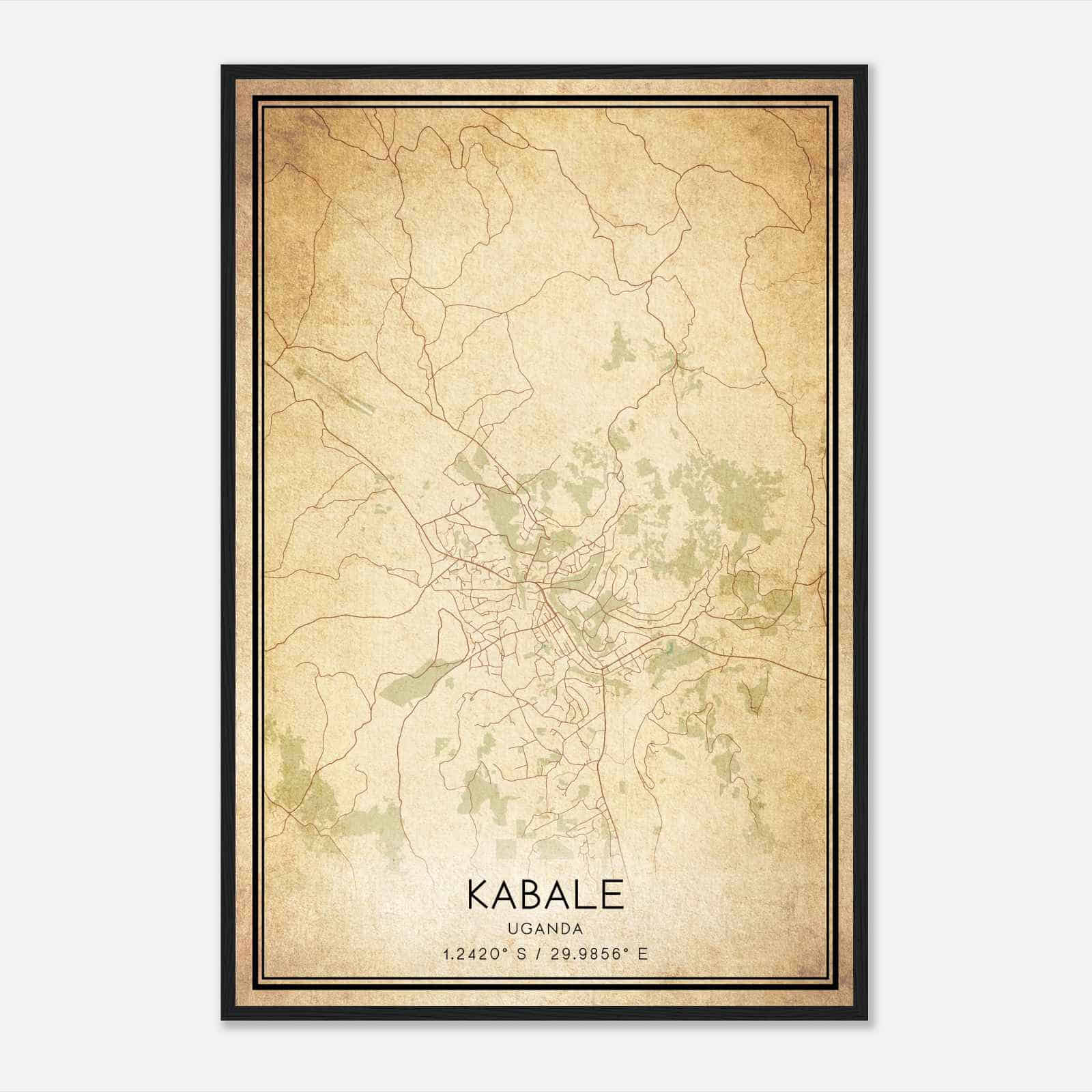 Vintage Kabale Uganda Map Poster, Kabale City Road Wall Art Print
