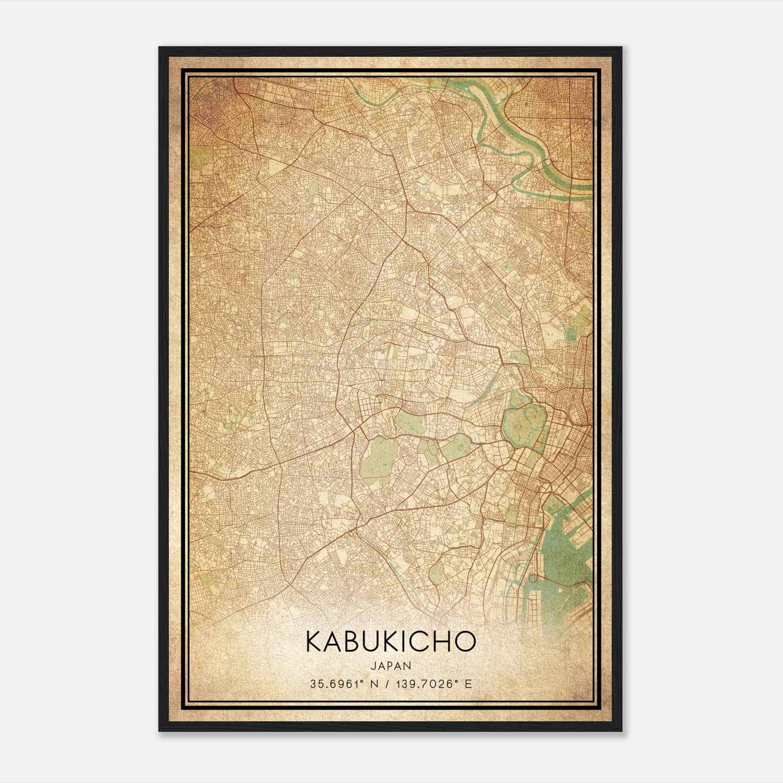 Vintage Kabukicho Japan Map Poster, Kabukicho City Road Wall Art Print