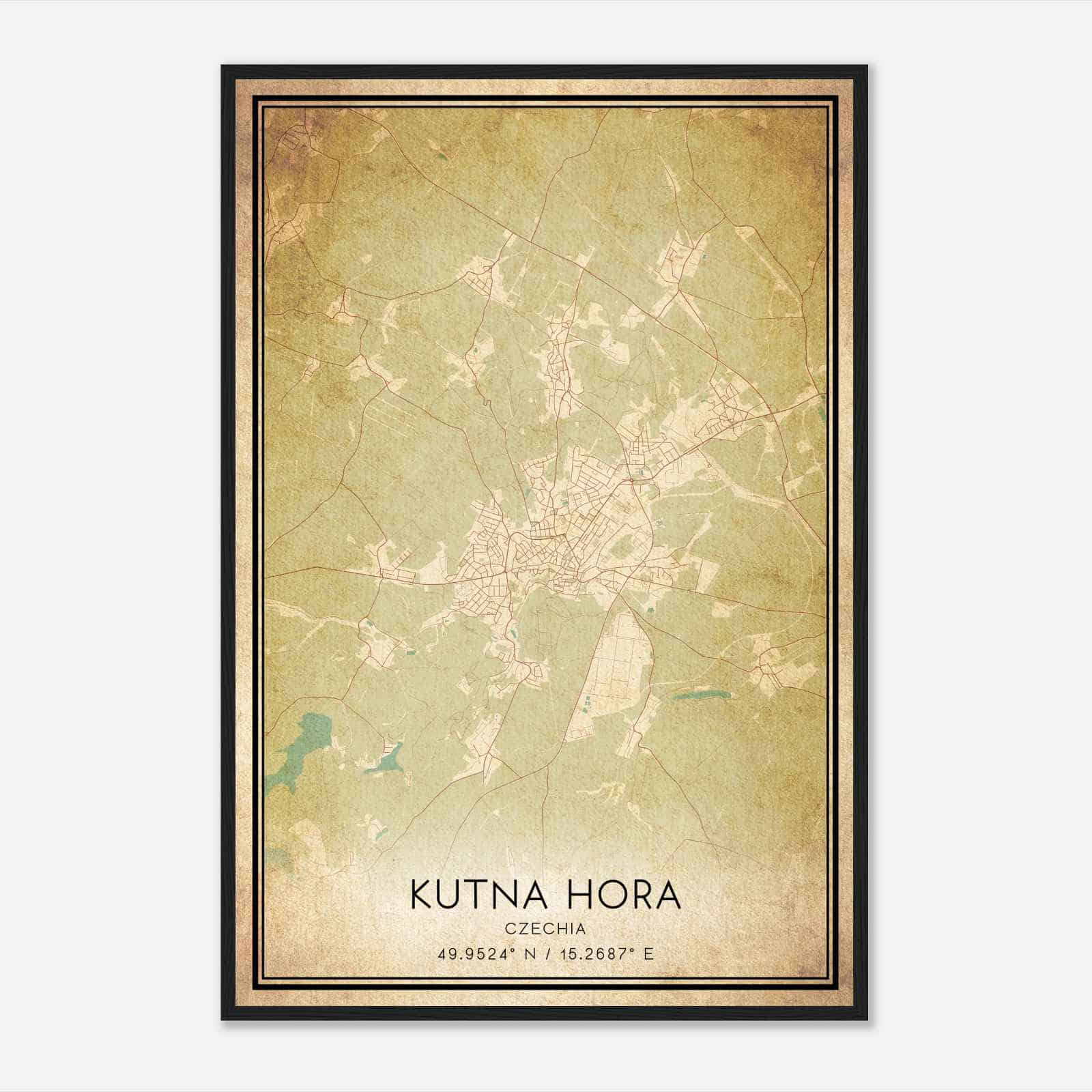 Vintage Kutna Hora Czechia Map Poster, Kutna Hora City Road Wall Art Print