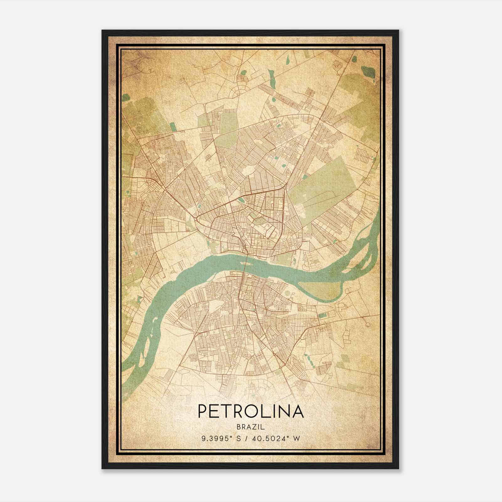 Vintage Petrolina Brazil Map Poster, Petrolina City Road Wall Art Print
