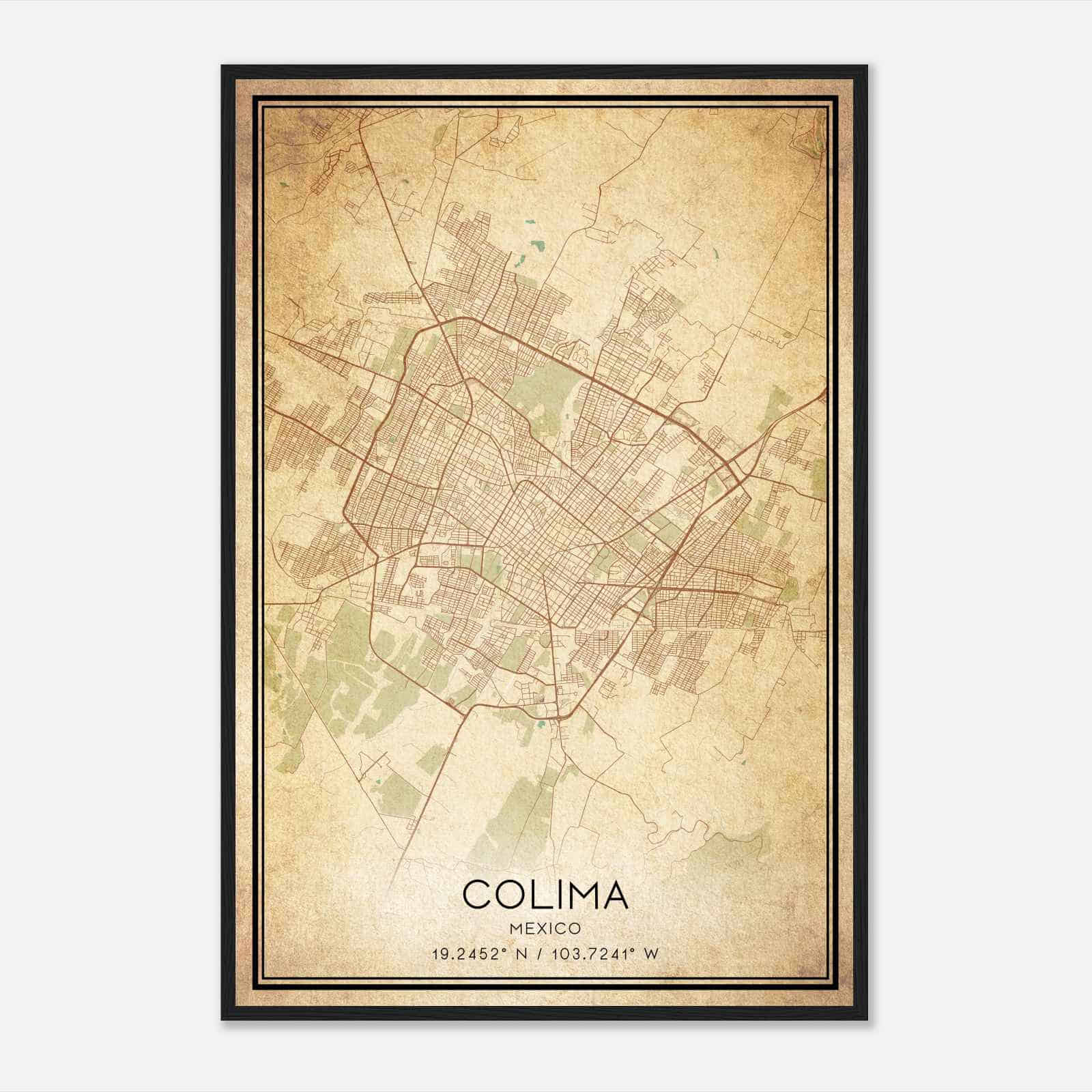 Vintage Colima Mexico Map Poster, Colima City Road Wall Art Print