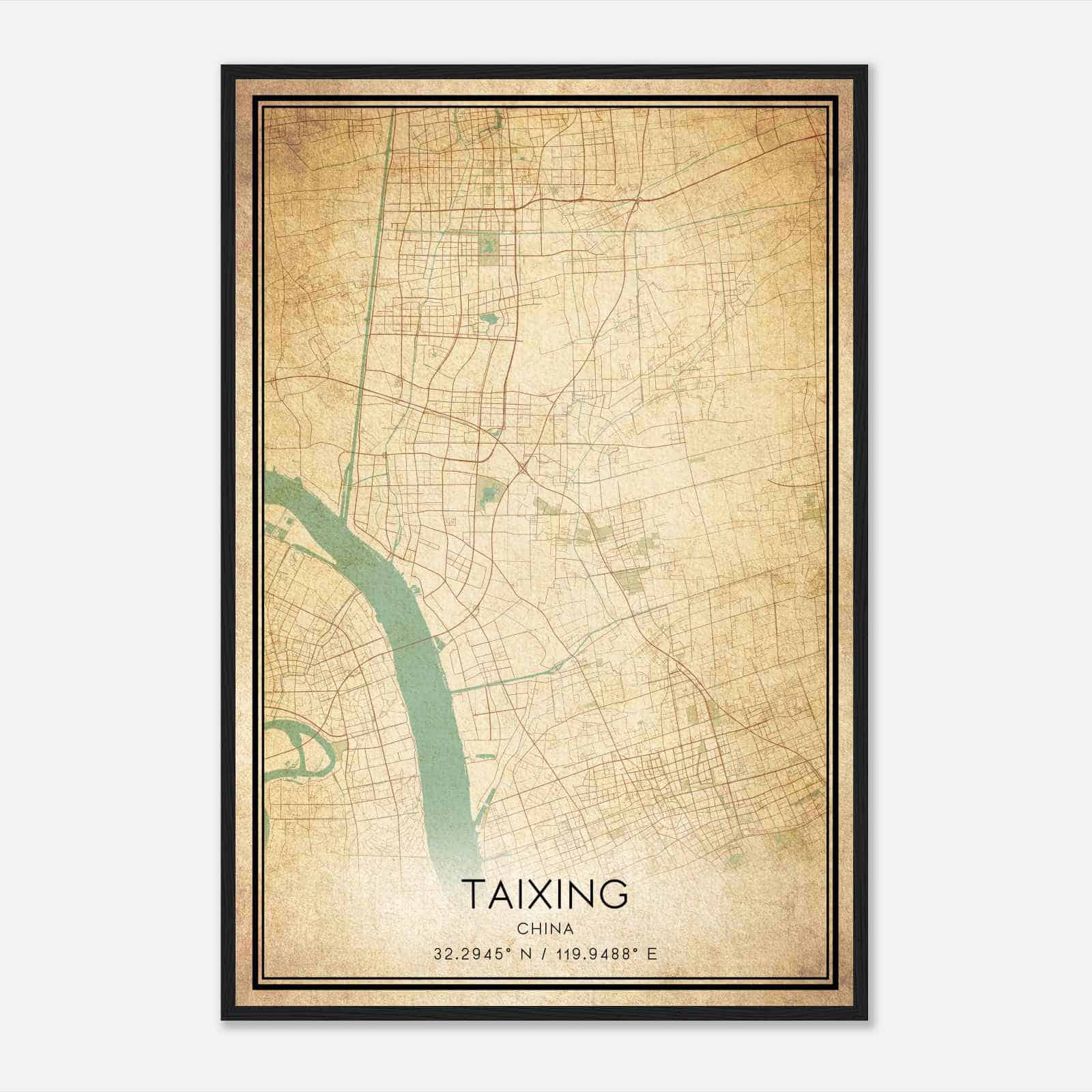 Vintage Taixing China Map Poster, Taixing City Road Wall Art Print