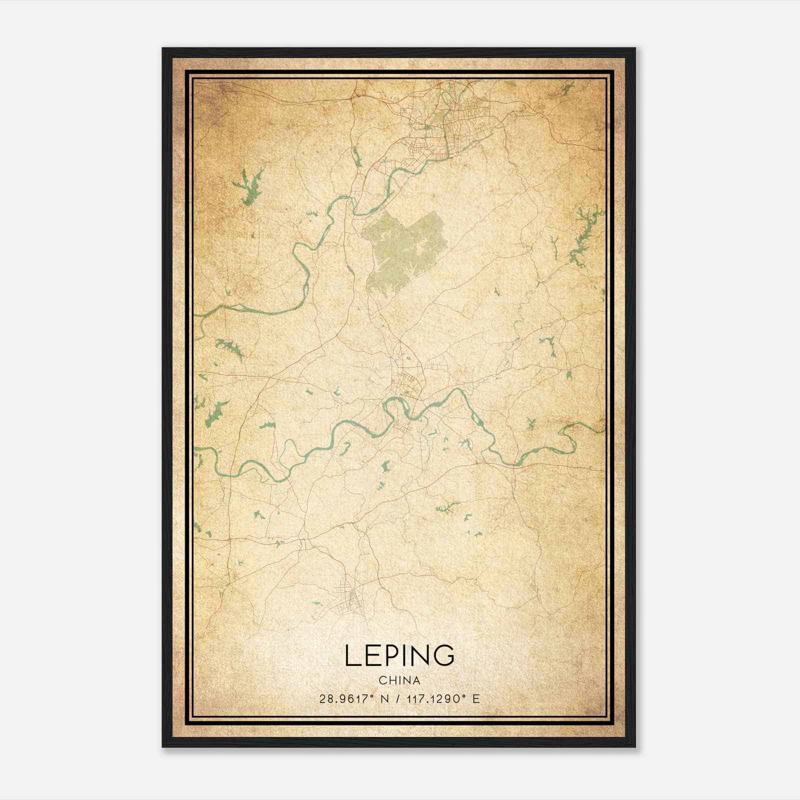 Vintage Leping China Map Poster, Leping City Road Wall Art Print