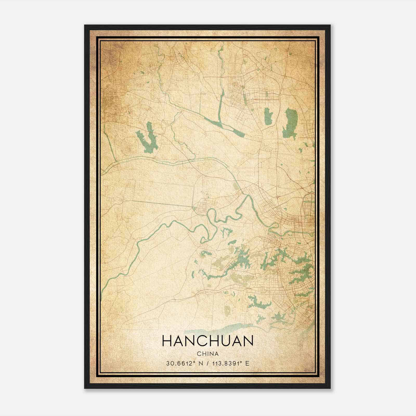 Vintage Hanchuan China Map Poster, Hanchuan City Road Wall Art Print