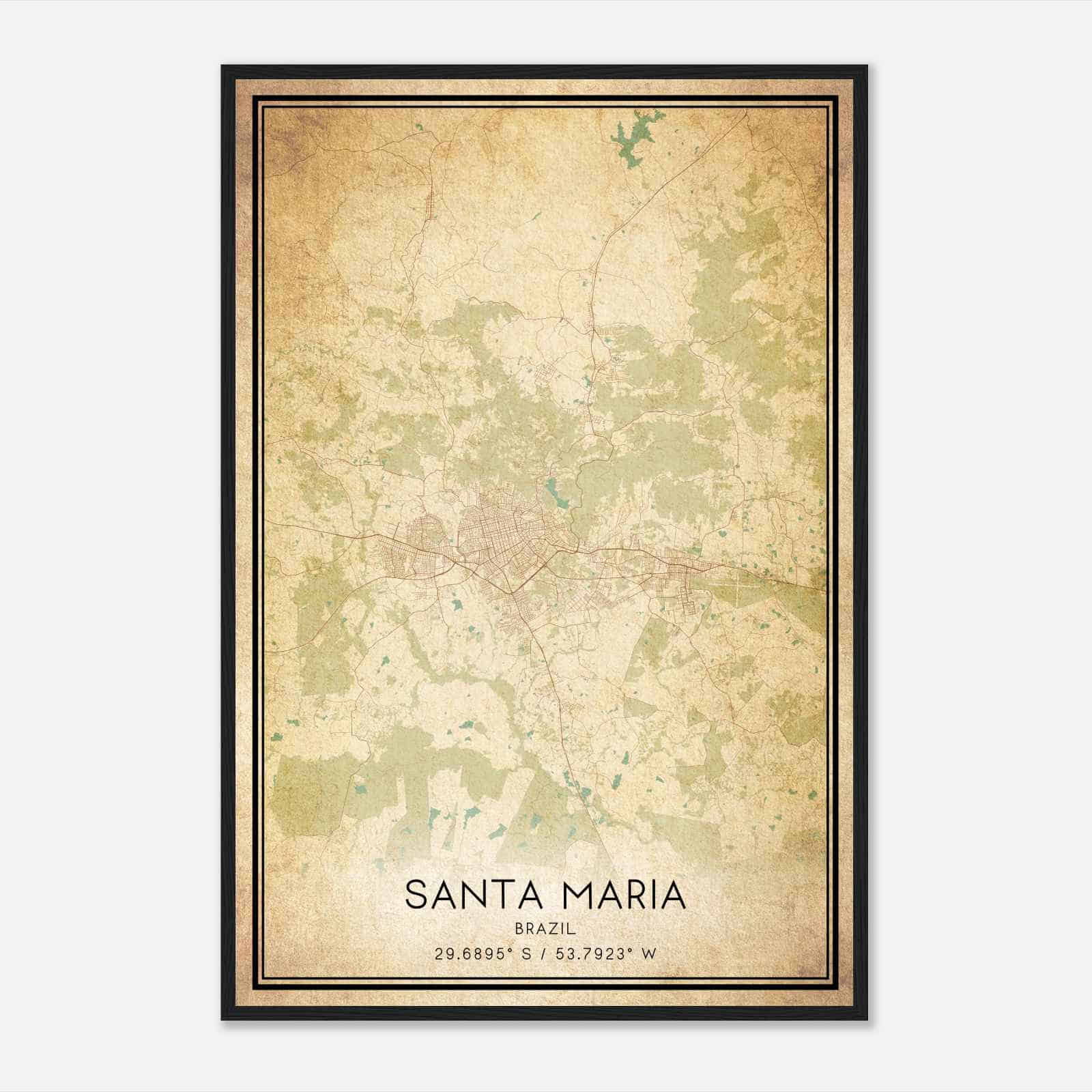Vintage Santa Maria Brazil Map Poster, Santa Maria City Road Wall Art Print