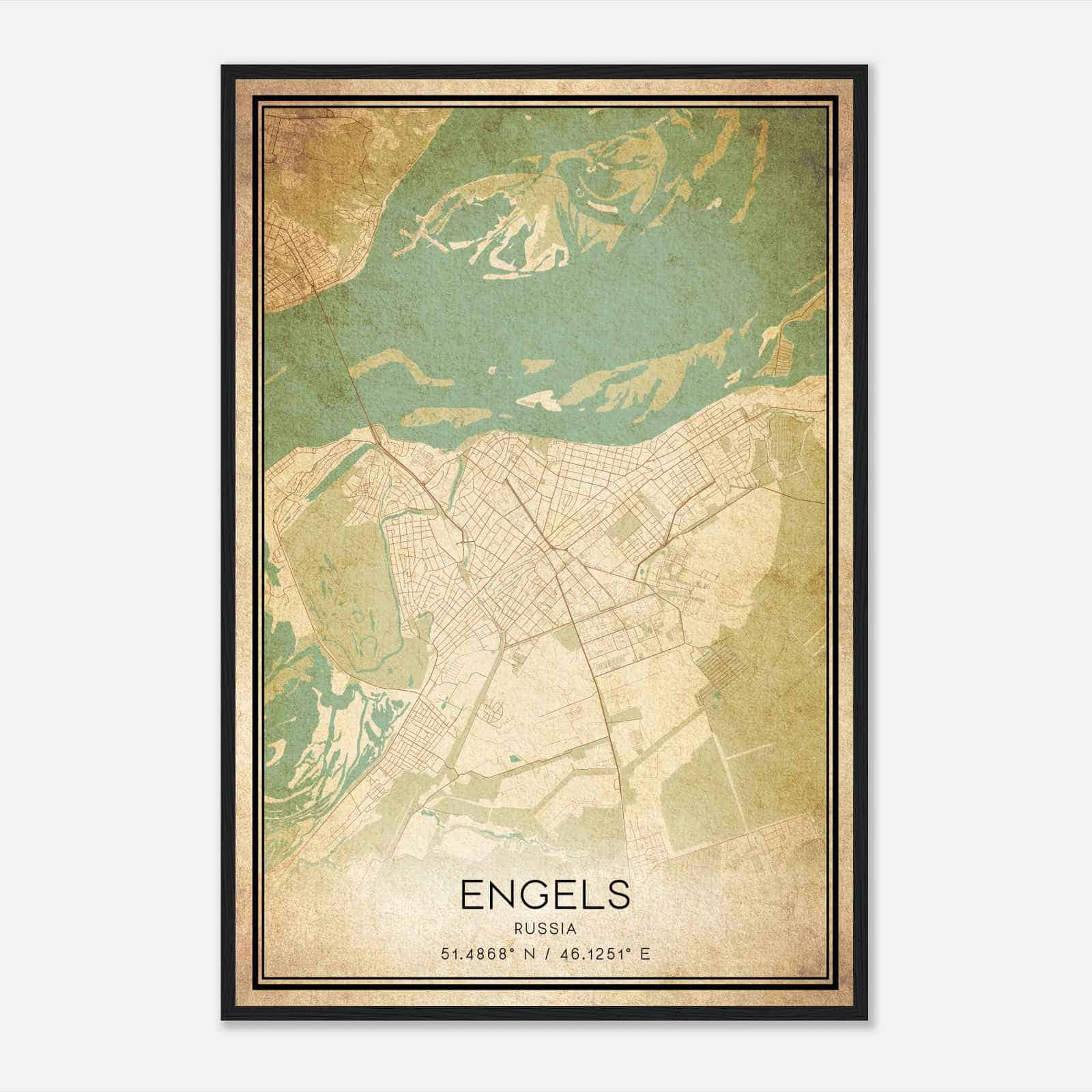 Vintage Engels Russia Map Poster, Engels City Road Wall Art Print