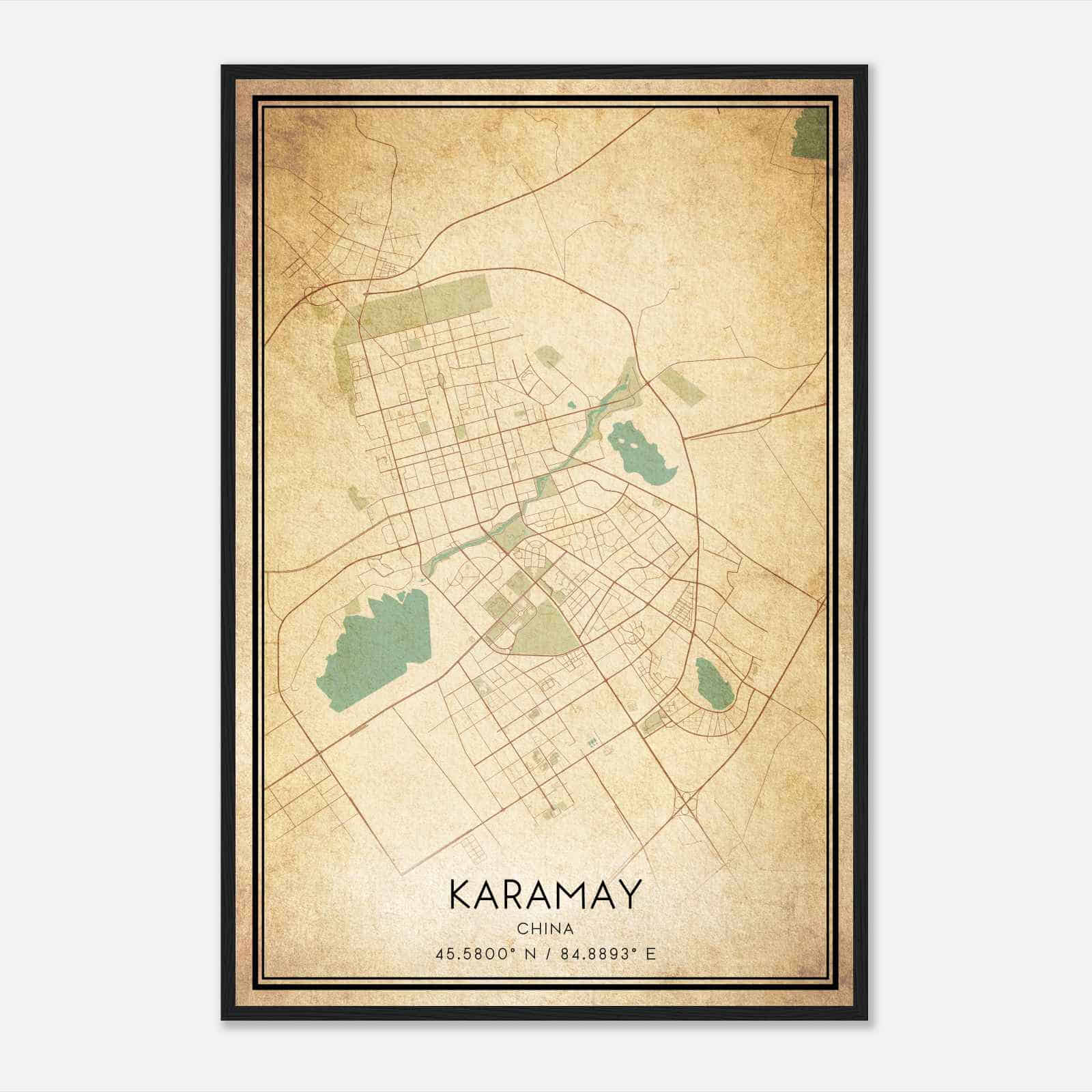 Vintage Karamay China Map Poster, Karamay City Road Wall Art Print