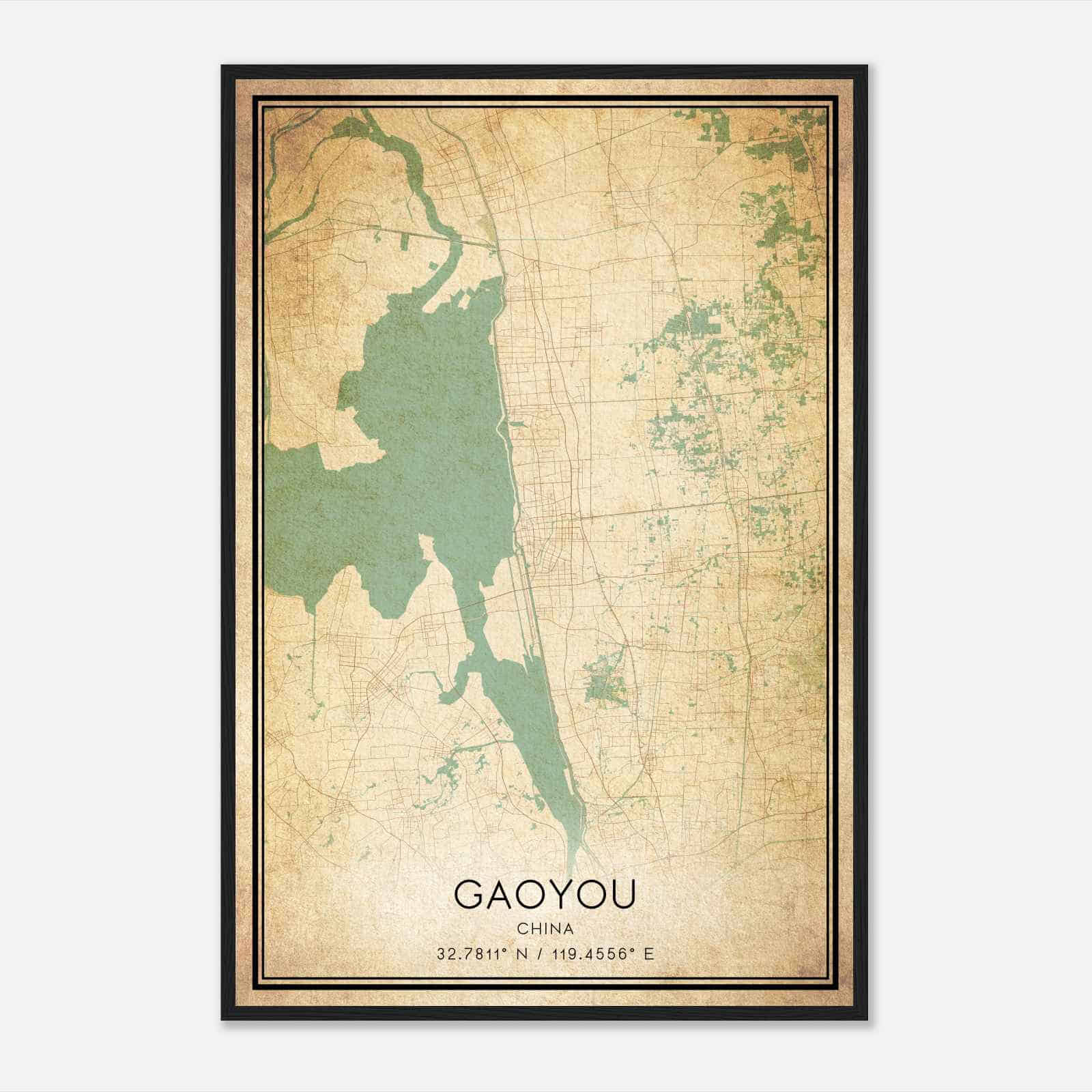 Vintage Gaoyou China Map Poster, Gaoyou City Road Wall Art Print