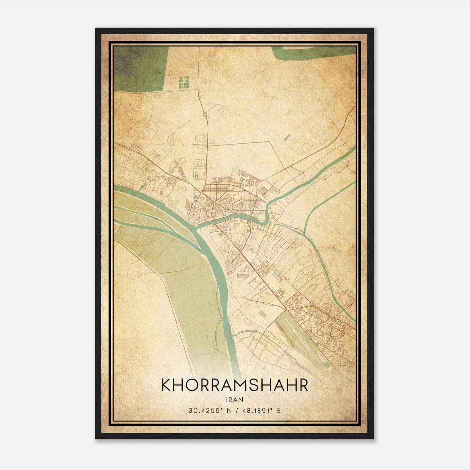 Vintage Khorramshahr Iran Map Poster, Khorramshahr City Road Wall Art Print