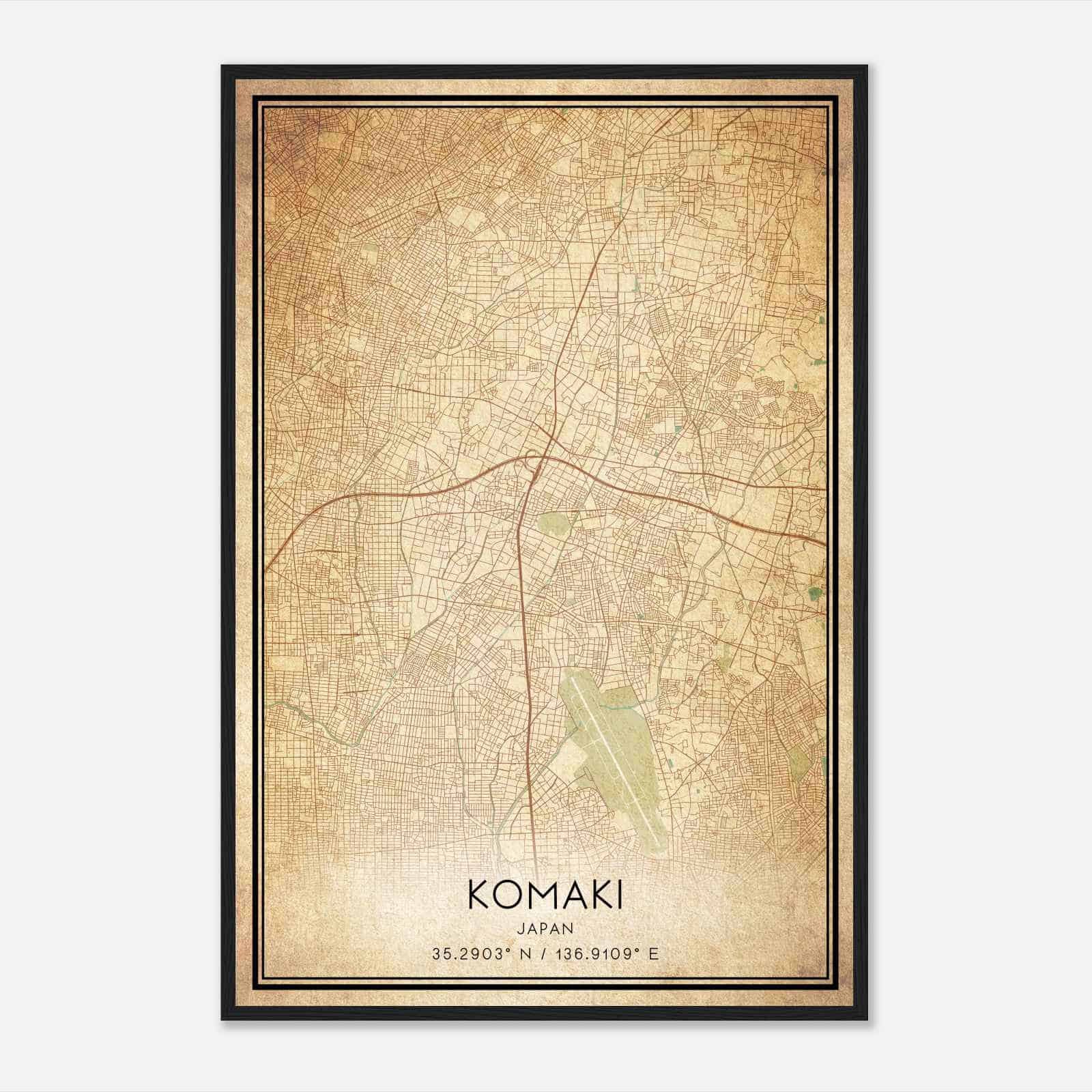 Vintage Komaki Japan Map Poster, Komaki City Road Wall Art Print