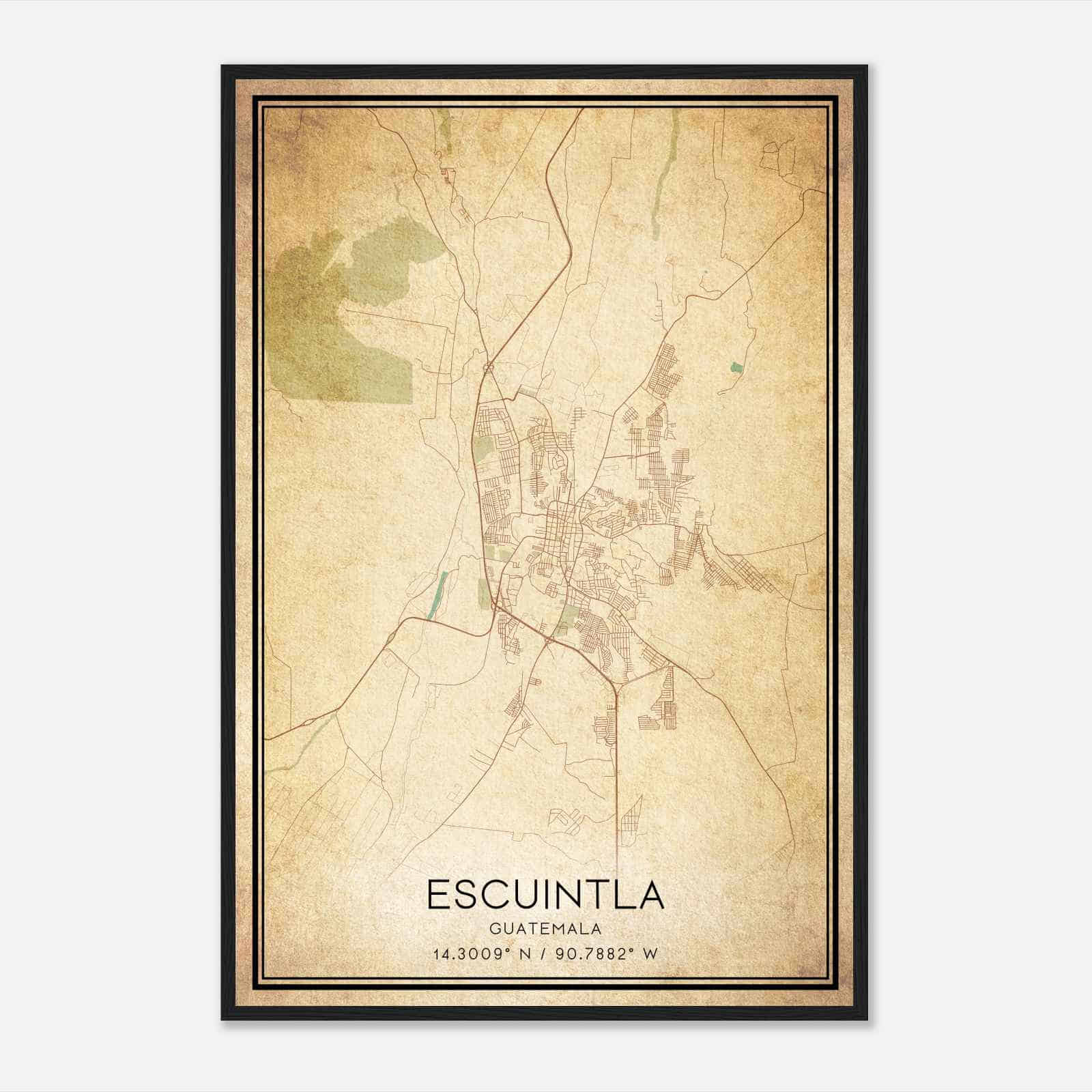 Vintage Escuintla Guatemala Map Poster, Escuintla City Road Wall Art Print