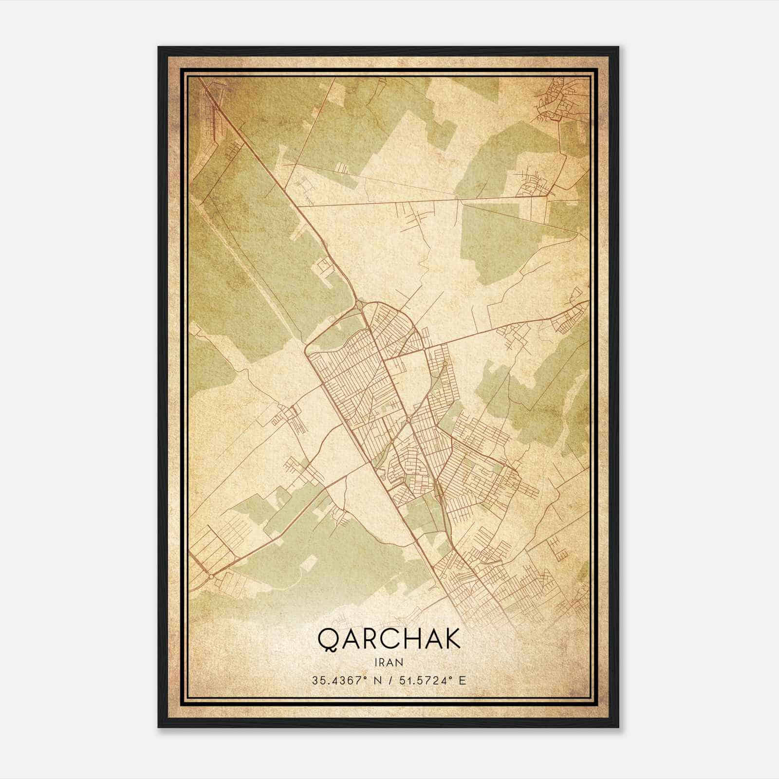 Vintage Qarchak Iran Map Poster, Qarchak City Road Wall Art Print