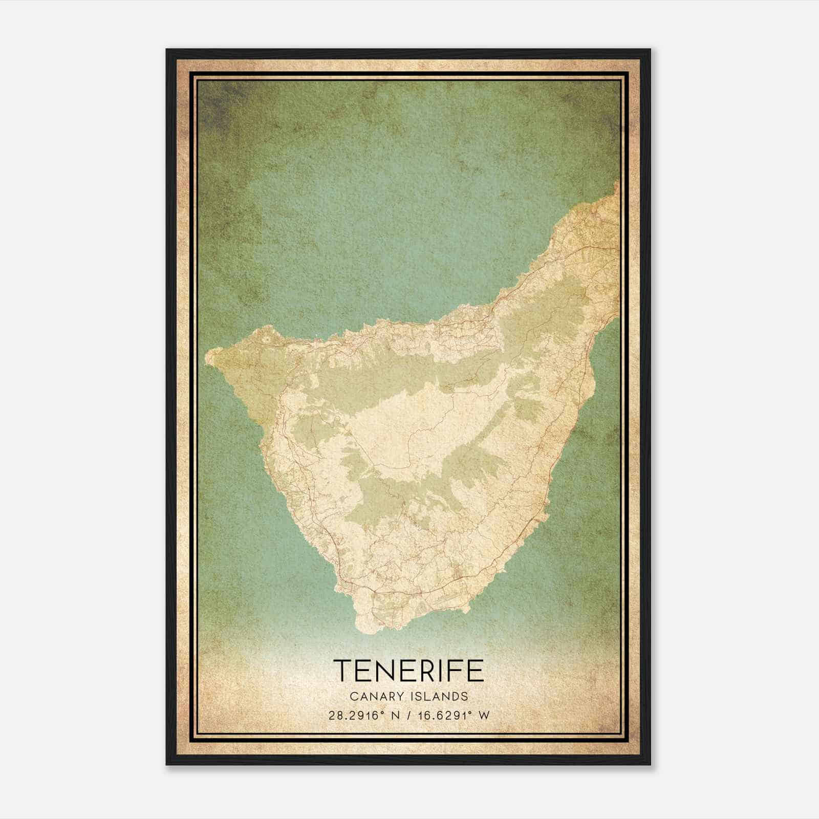 Vintage Tenerife Canary Islands Map Poster, Tenerife City Road Wall Art Print