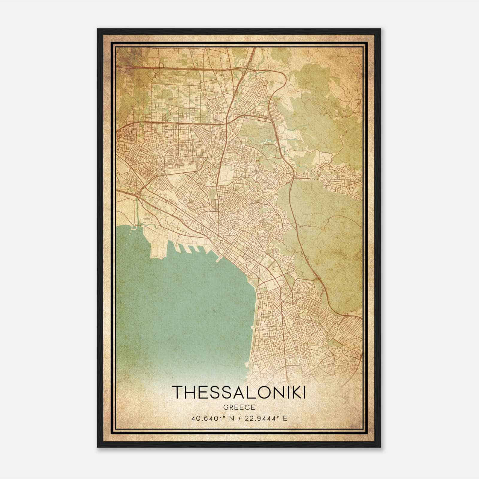 Vintage Thessaloniki Greece Map Poster, Thessaloniki City Road Wall Art Print