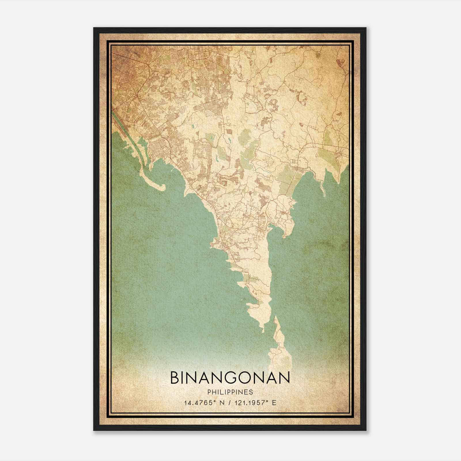 Vintage Binangonan Philippines Map Poster, Binangonan City Road Wall Art Print