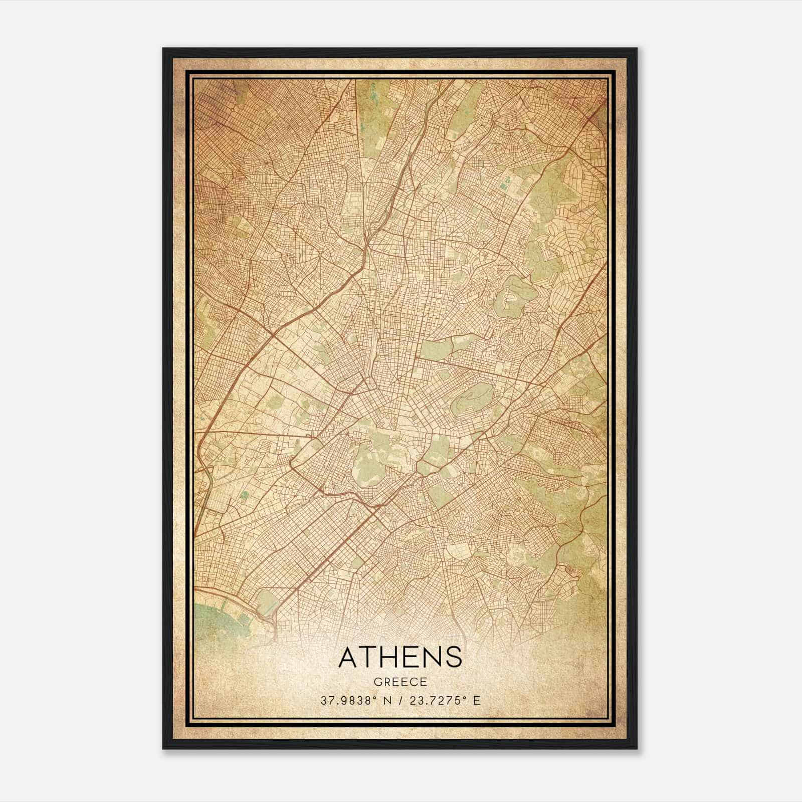 Vintage Athens Greece Map Poster, Athens City Road Wall Art Print
