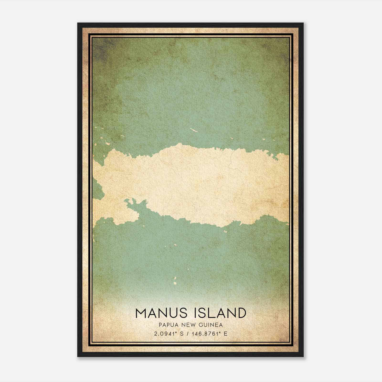 Vintage Manus Island Papua New Guinea Map Poster, Manus Island City Road Wall Art Print