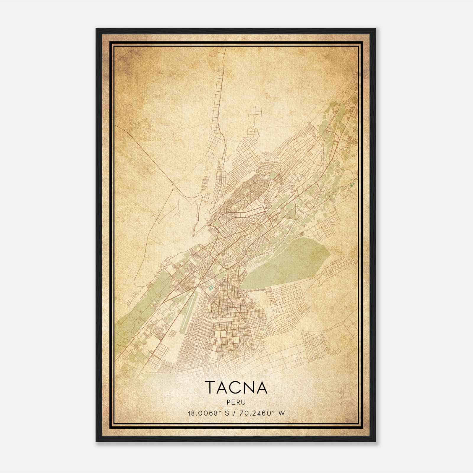 Vintage Tacna Peru Map Poster, Tacna City Road Wall Art Print