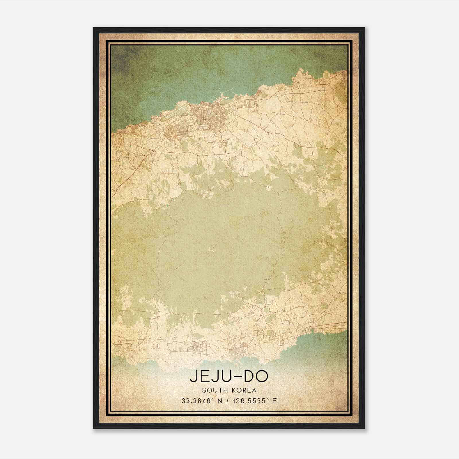 Vintage Jejudo South Korea Map Poster, Jejudo City Road Wall Art Print