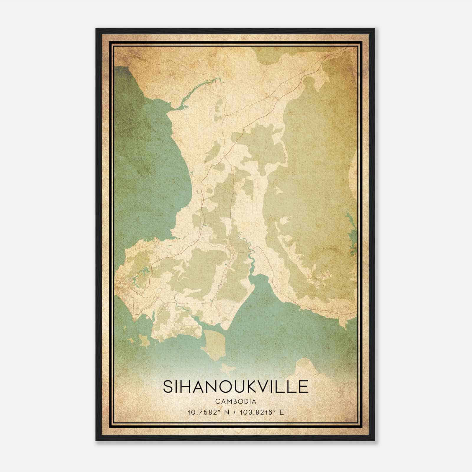 Vintage Sihanoukville Cambodia Map Poster, Sihanoukville City Road Wall Art Print