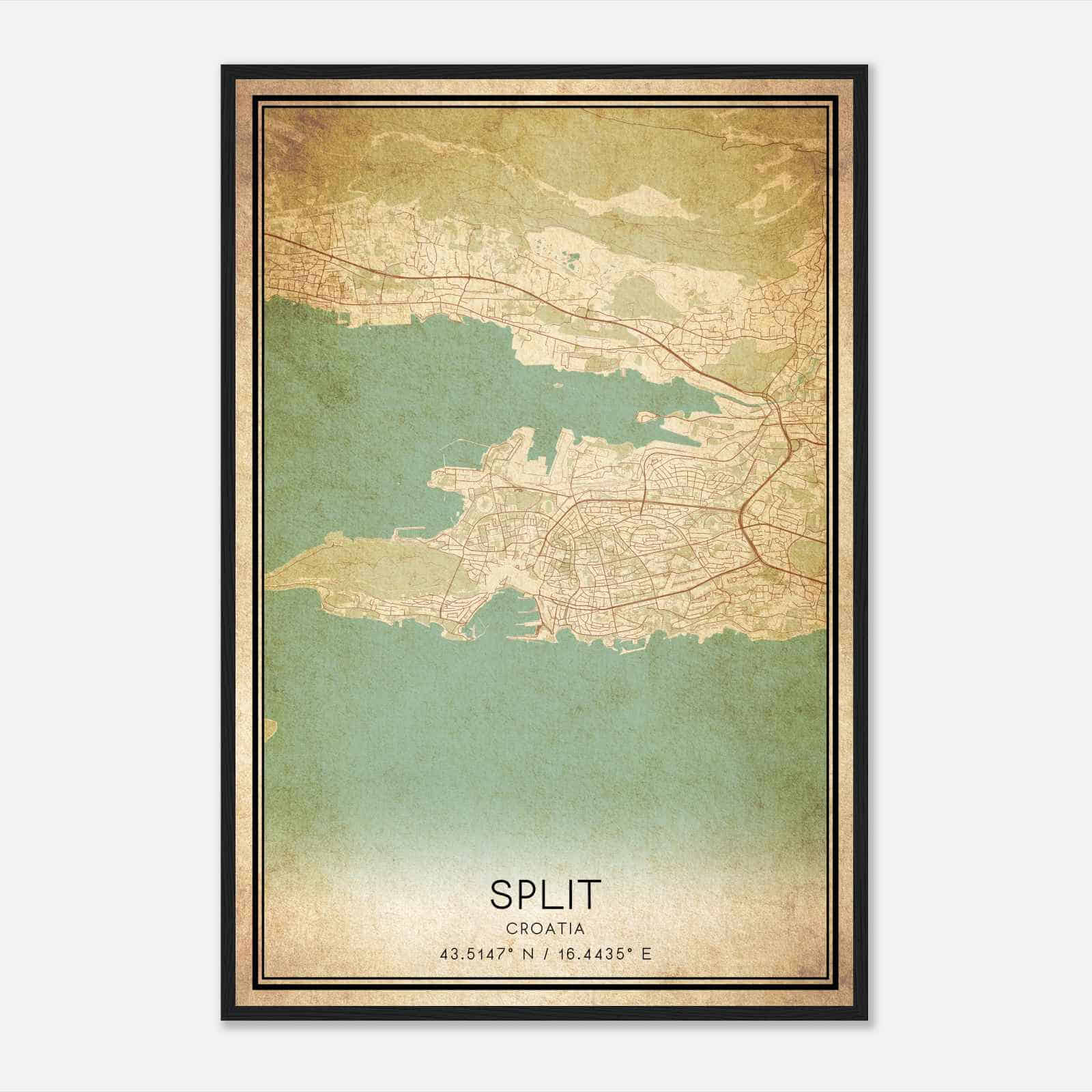 Vintage Split Croatia Map Poster, Split City Road Wall Art Print