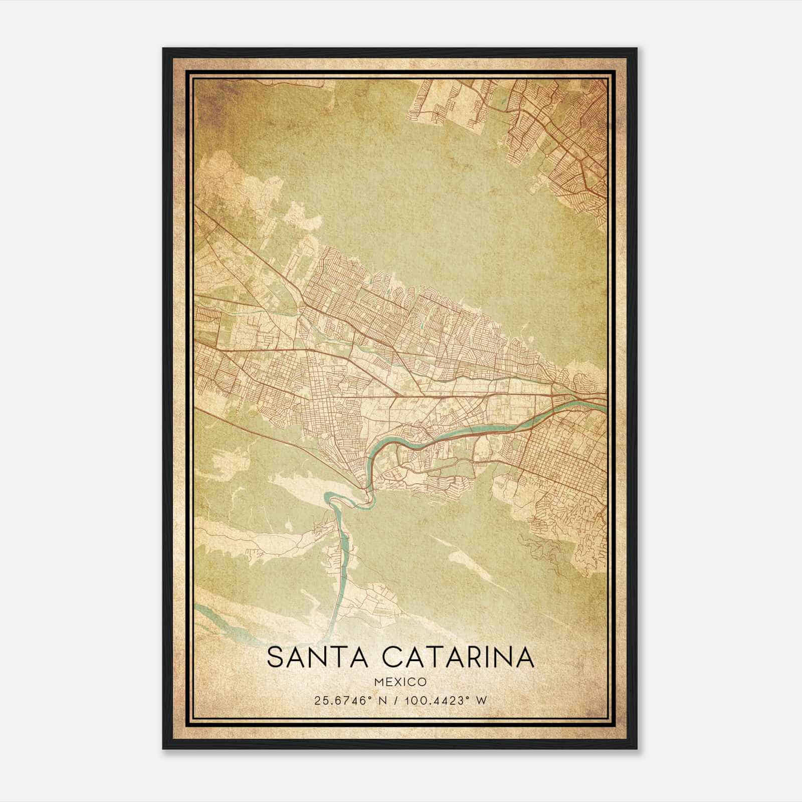 Vintage Santa Catarina Mexico Map Poster, Santa Catarina City Road Wall Art Print