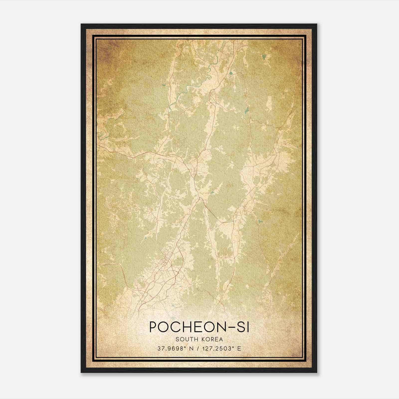 Vintage Pocheonsi South Korea Map Poster, Pocheonsi City Road Wall Art Print