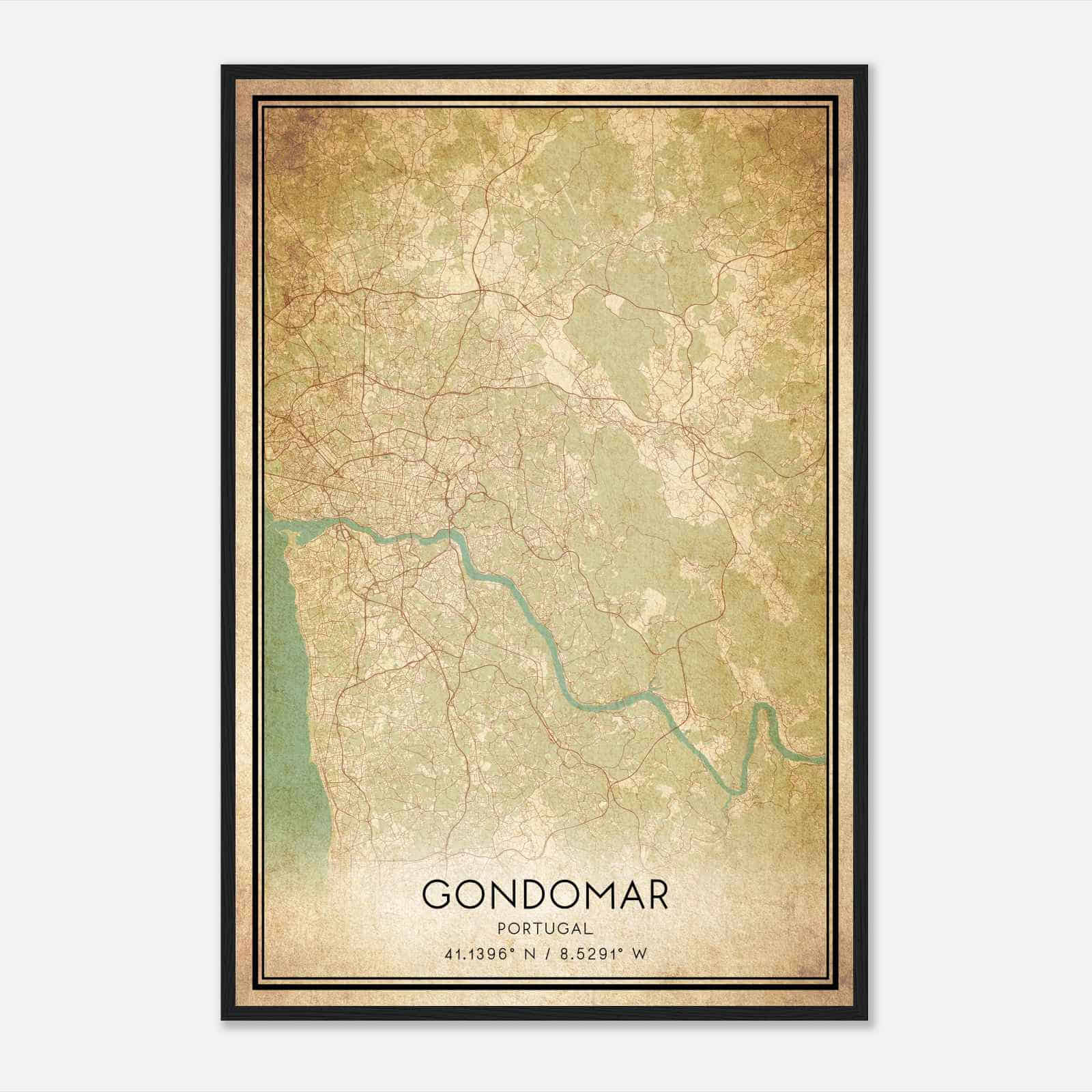 Vintage Gondomar Portugal Map Poster, Gondomar City Road Wall Art Print