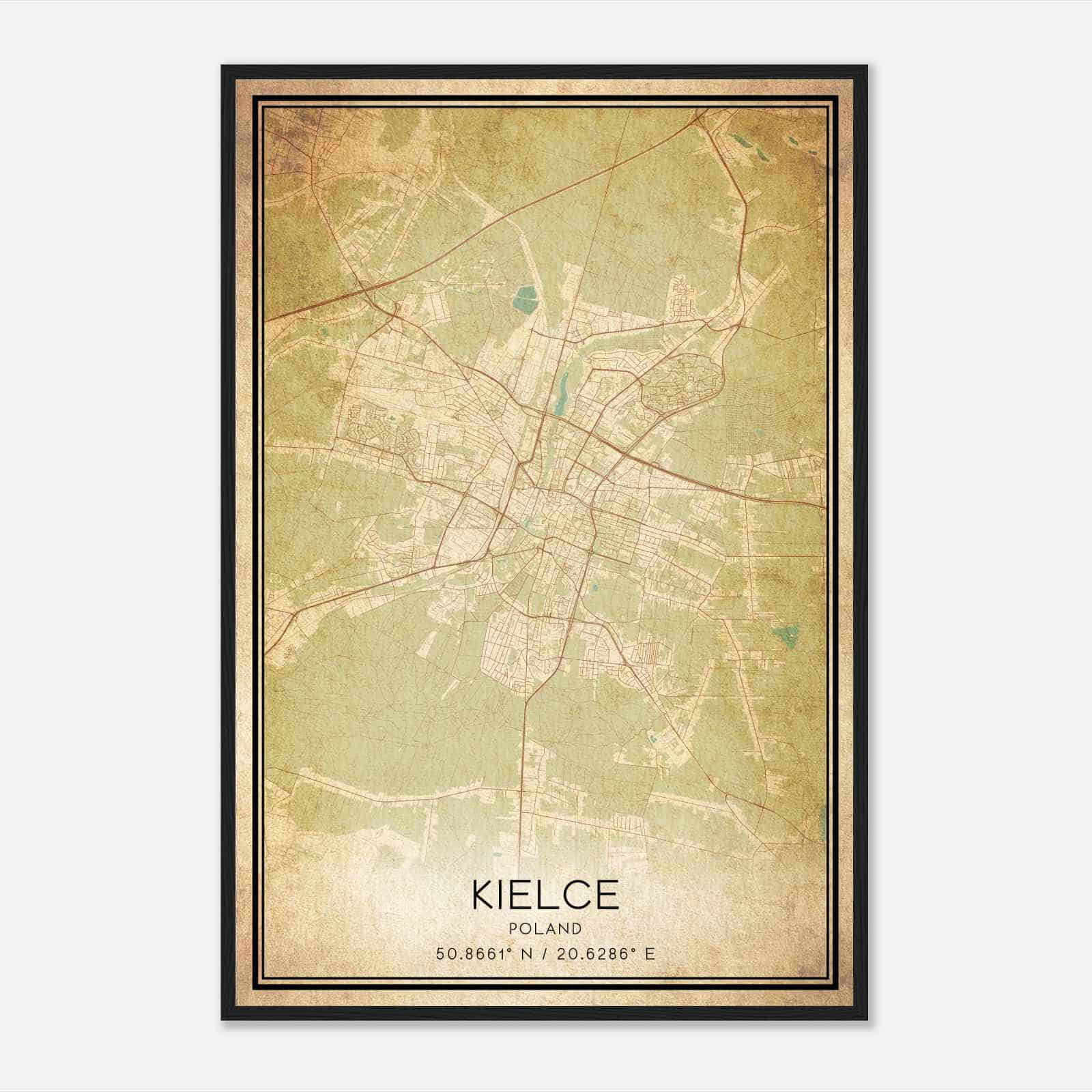 Vintage Kielce Poland Map Poster, Kielce City Road Wall Art Print