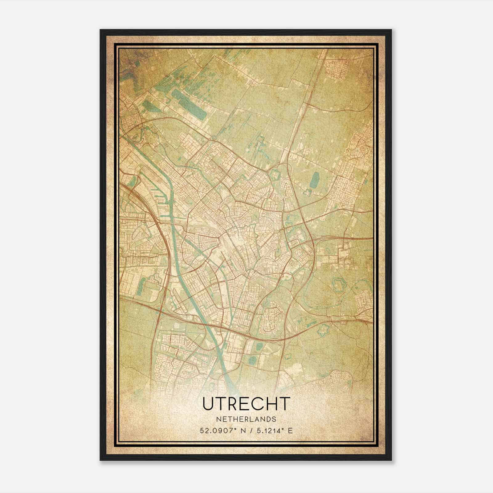 Vintage Utrecht Netherlands Map Poster, Utrecht City Road Wall Art Print
