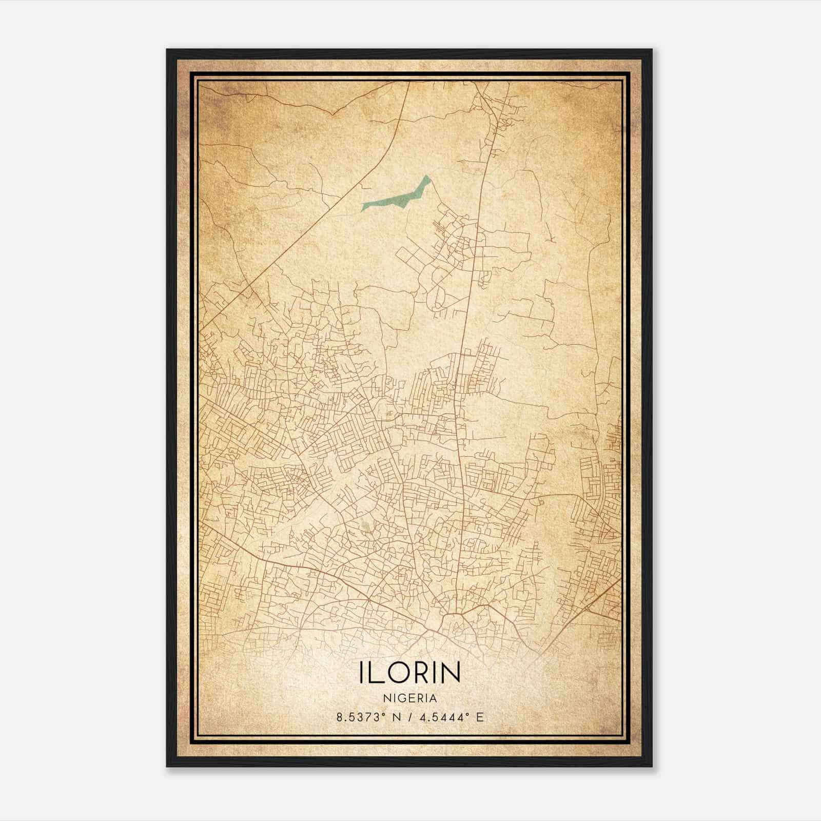 Vintage Ilorin Nigeria Map Poster, Ilorin City Road Wall Art Print
