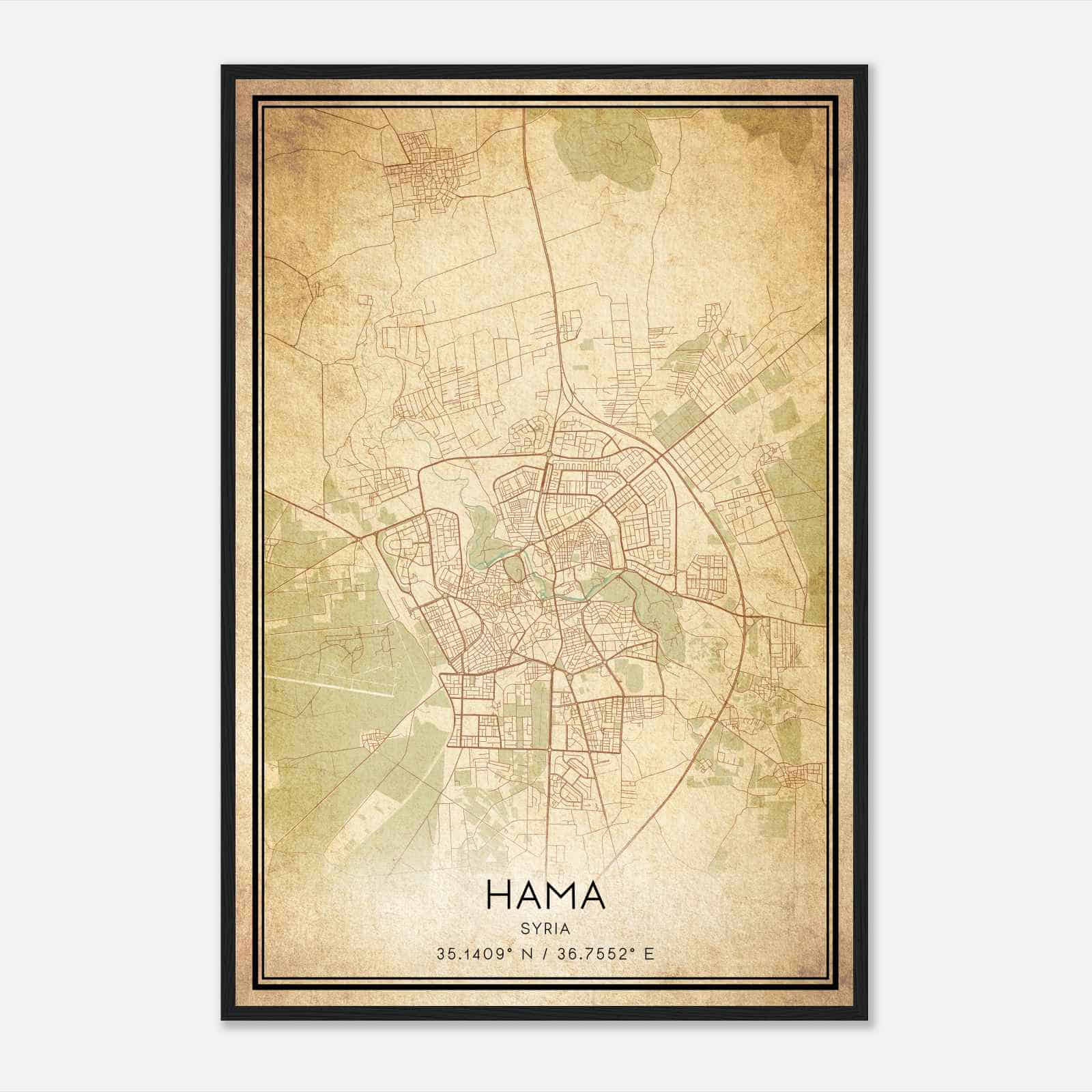 Vintage Hama Syria Map Poster, Hama City Road Wall Art Print