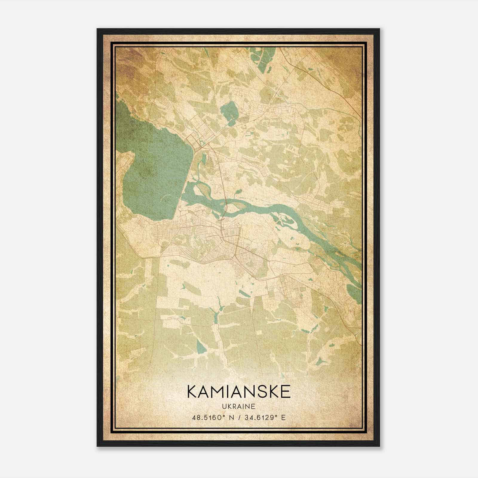 Vintage Kamianske Ukraine Map Poster, Kamianske City Road Wall Art Print