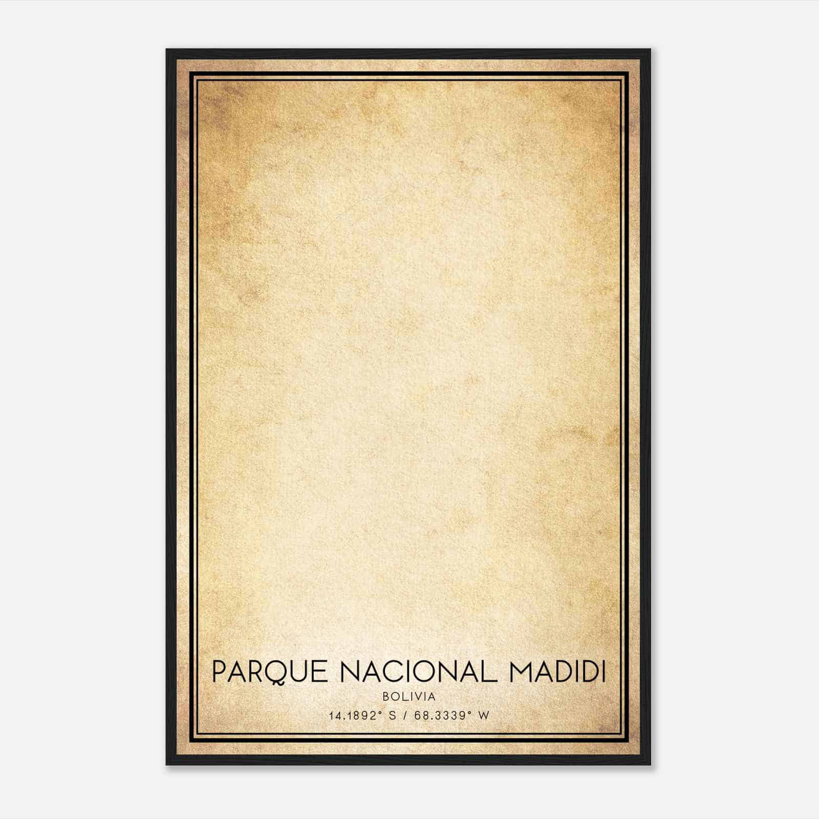 Vintage Parque Nacional Madidi Bolivia Map Poster, Parque Nacional Madidi City Road Wall Art Print