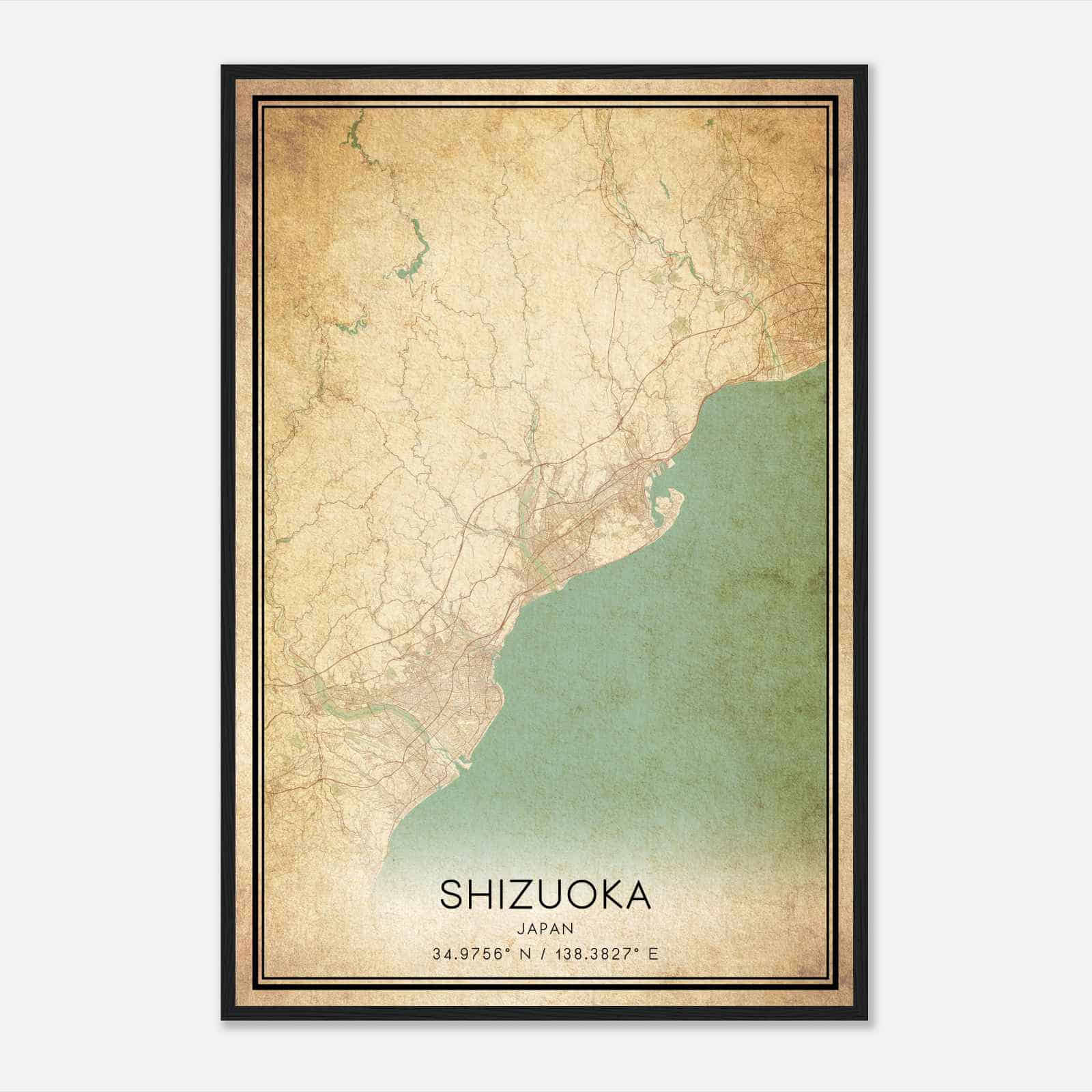 Vintage Shizuoka Japan Map Poster, Shizuoka City Road Wall Art Print