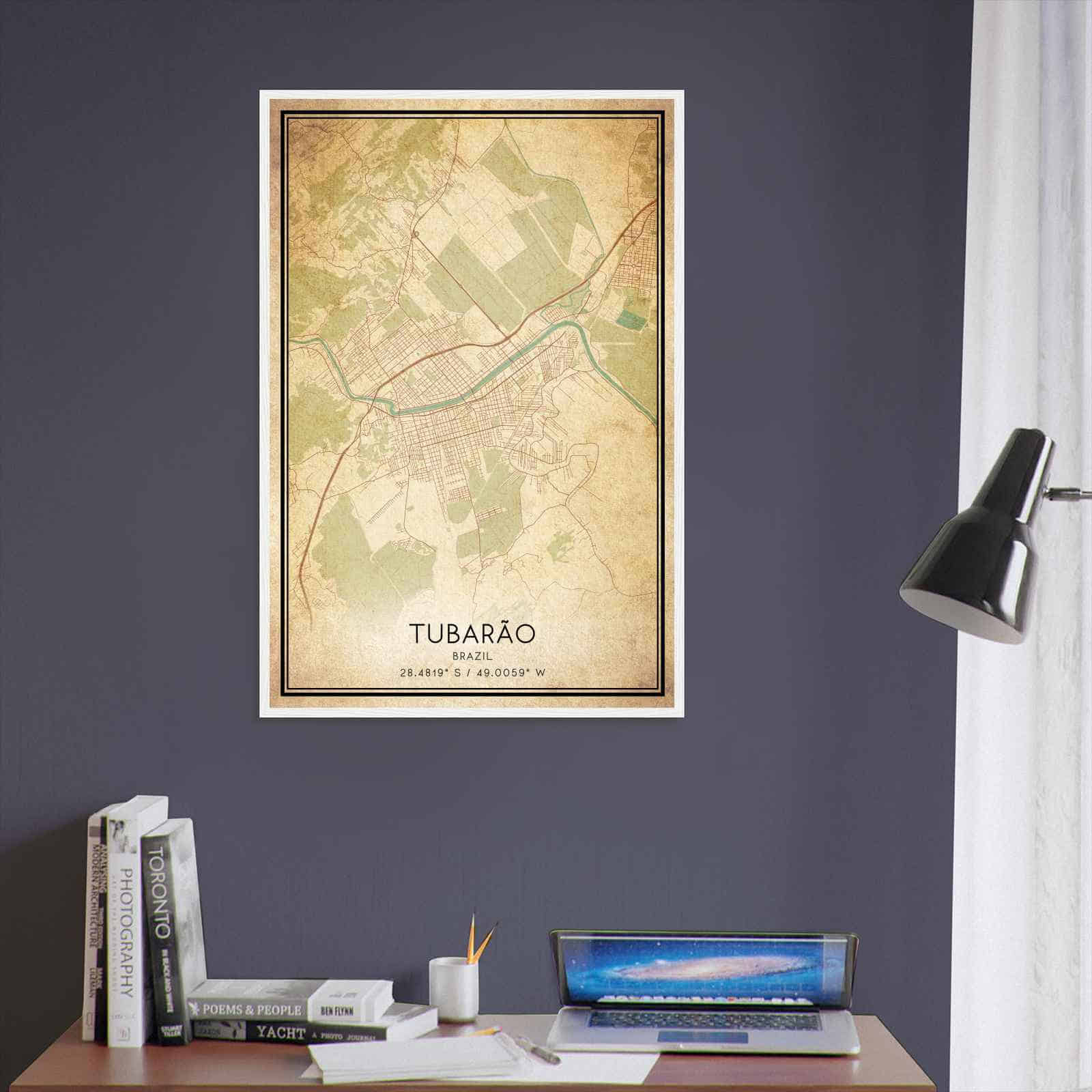 Vintage Tubarao Brazil Map Poster, Tubarao City Road Wall Art Print