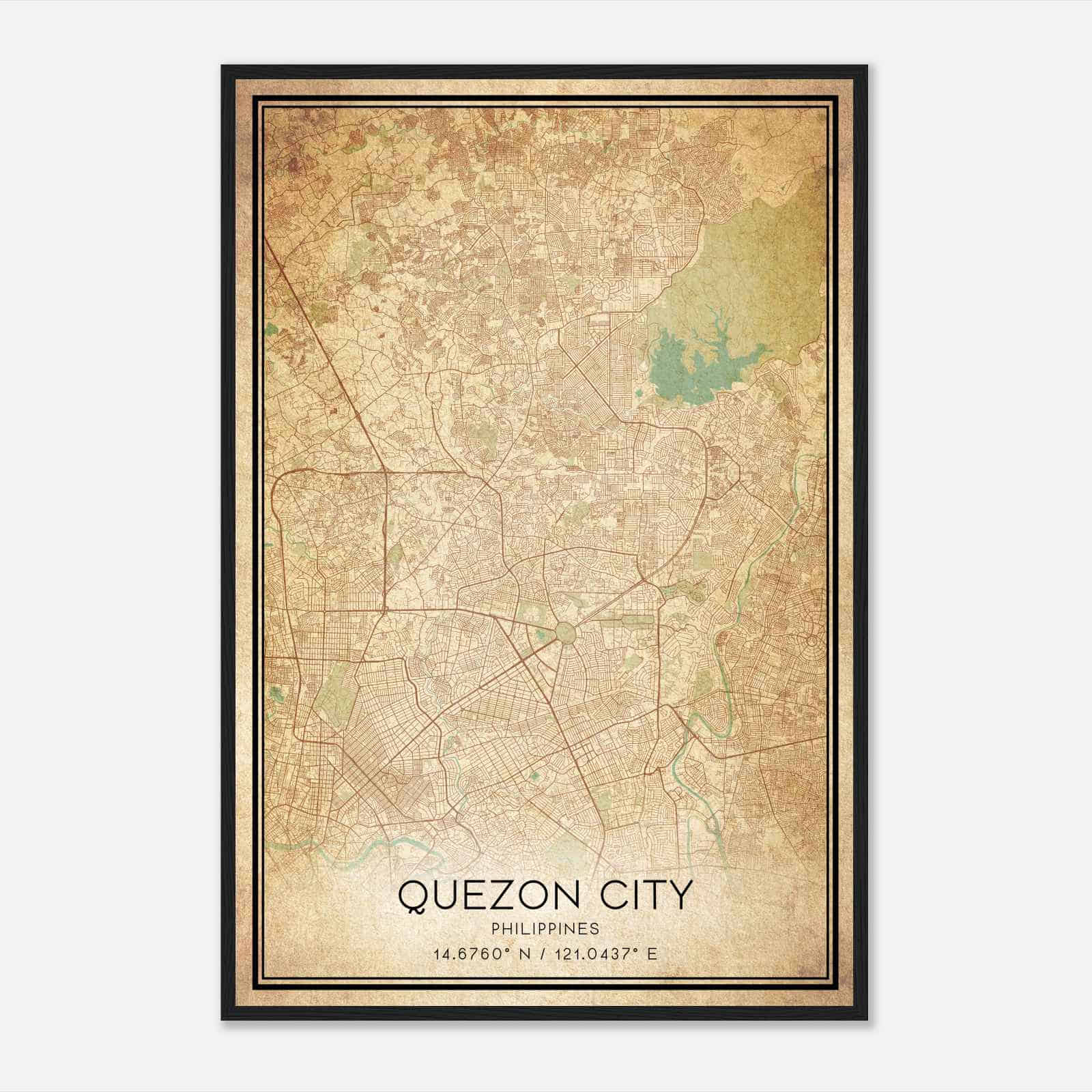 Vintage Quezon City Philippines Map Poster, Quezon City City Road Wall Art Print