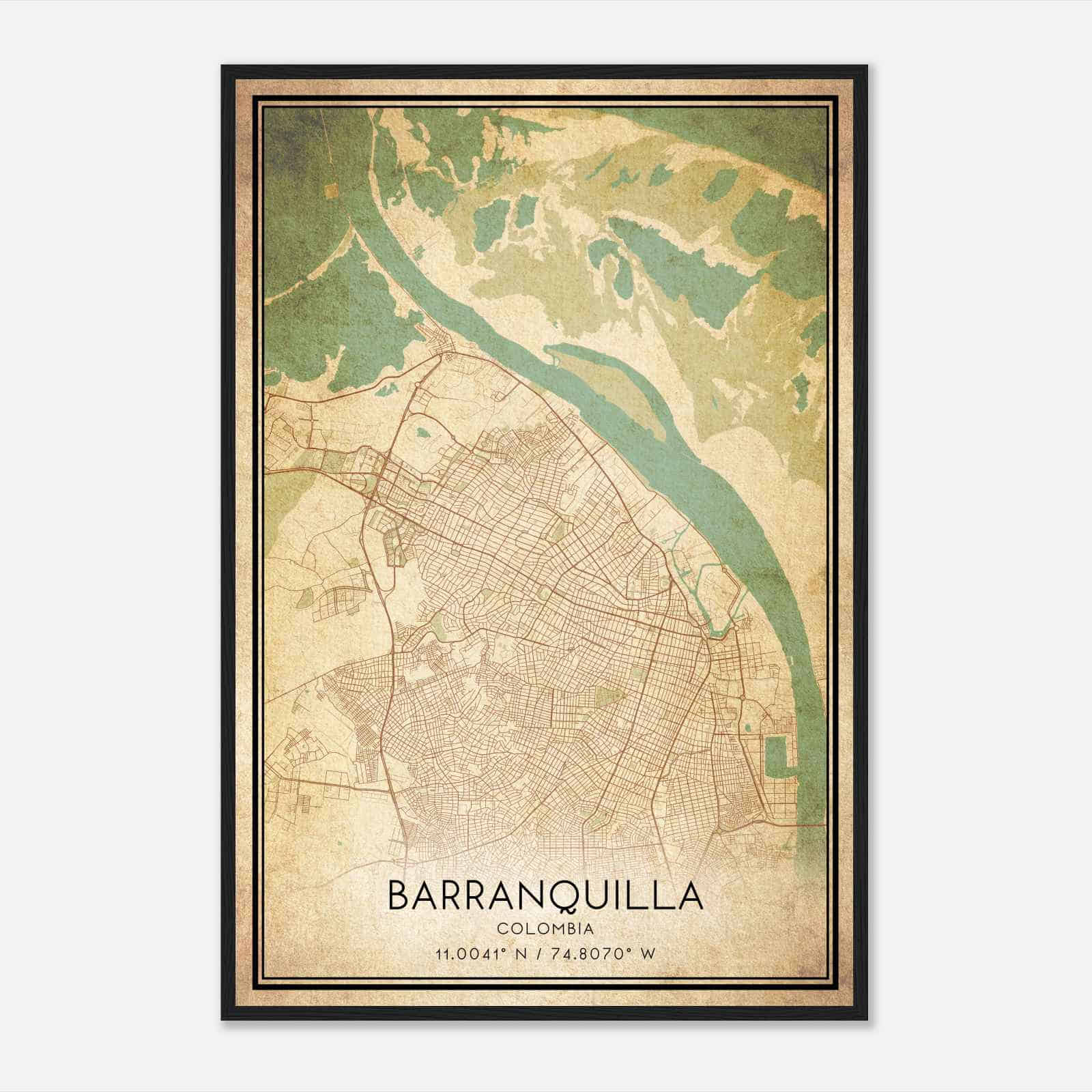 Vintage Barranquilla Colombia Map Poster, Barranquilla City Road Wall Art Print