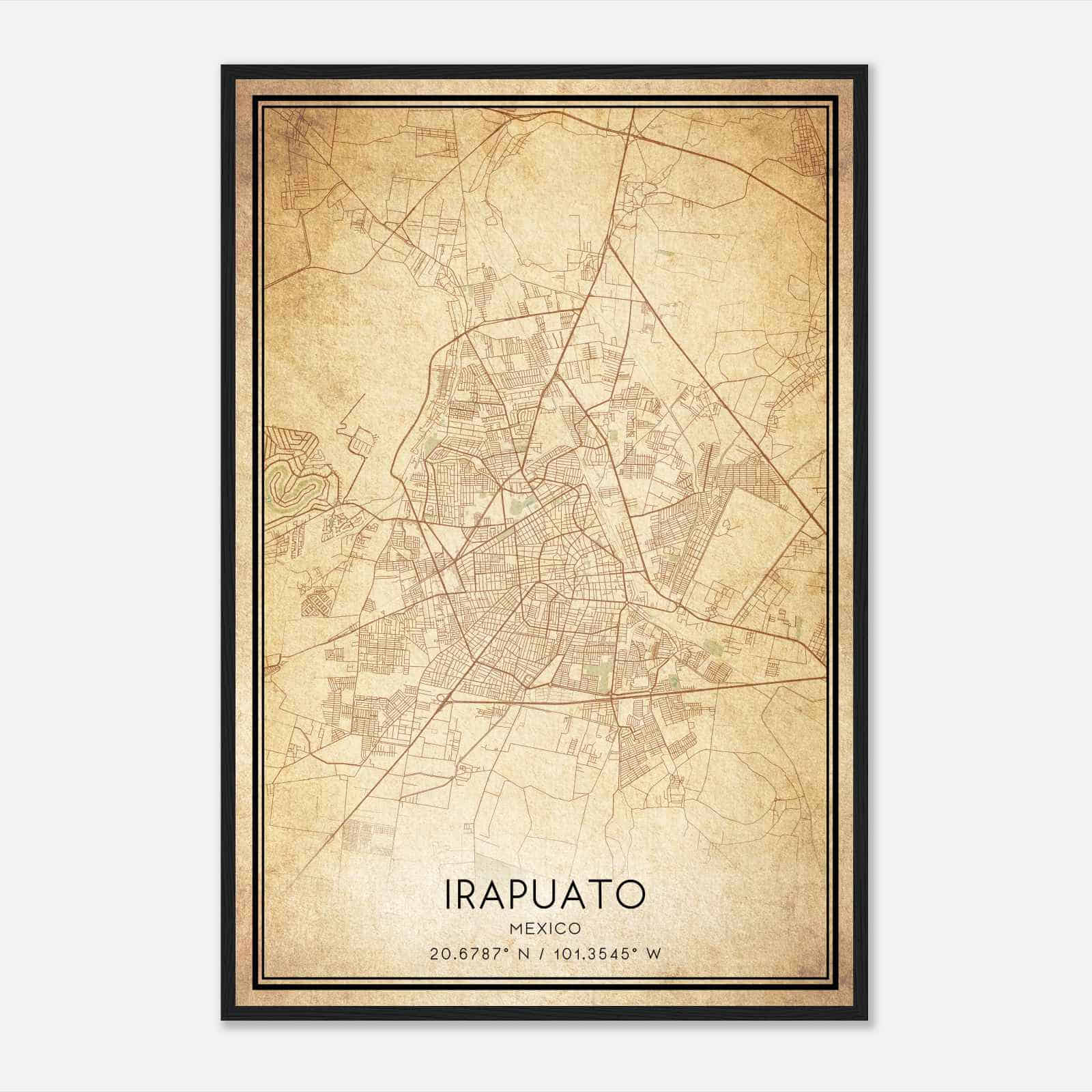 Vintage Irapuato Mexico Map Poster, Irapuato City Road Wall Art Print